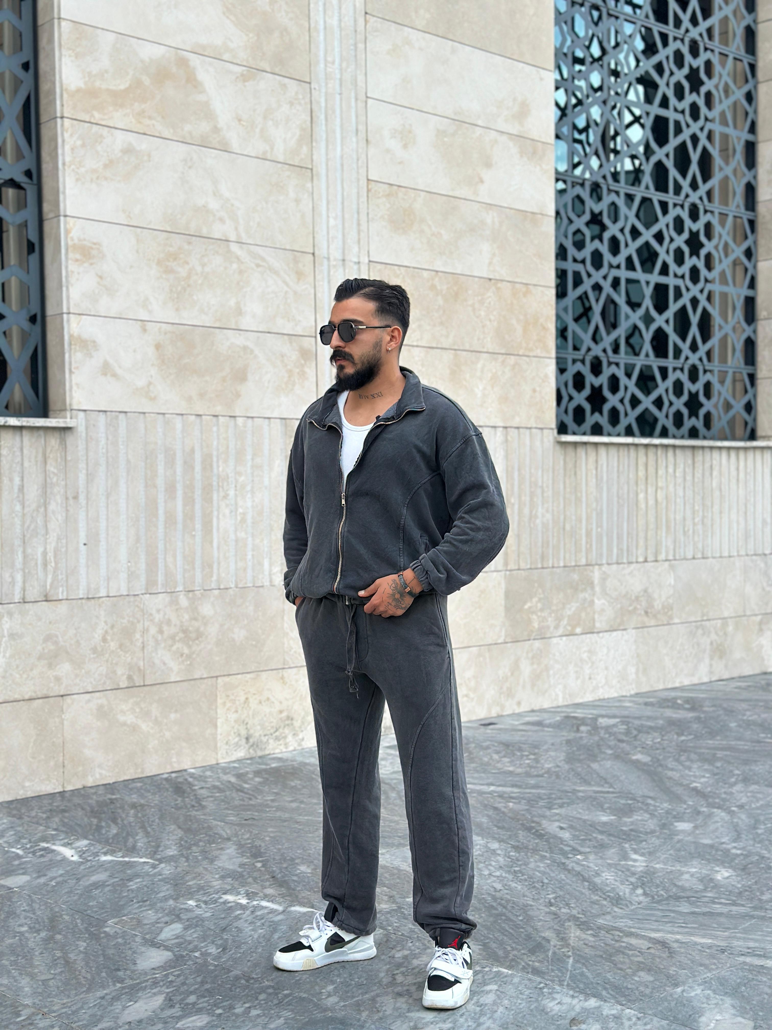 Yıkamalı Oversize Eşofman Takımı - Siyah