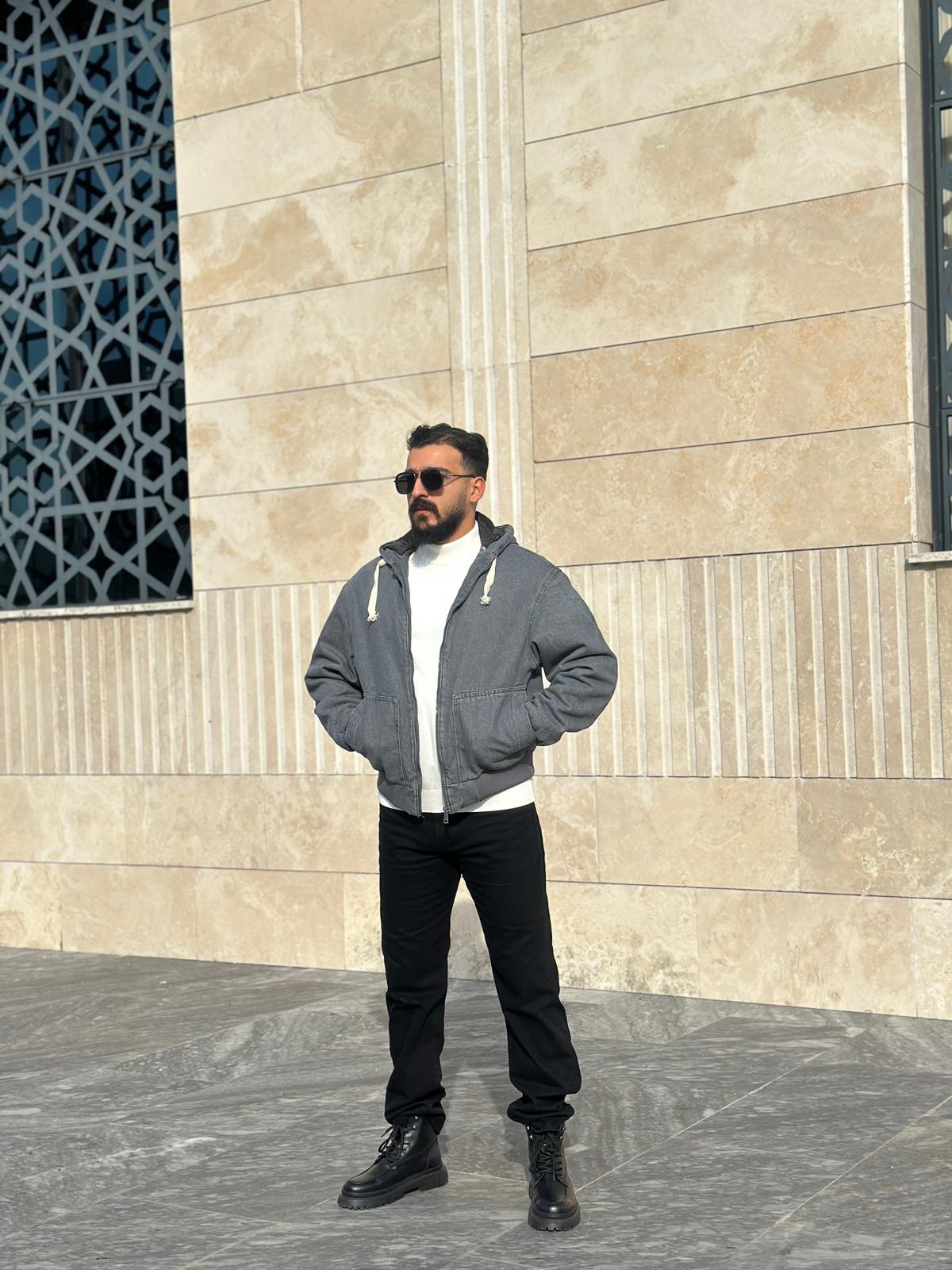 Oversize Kapişonlu Kot Mont