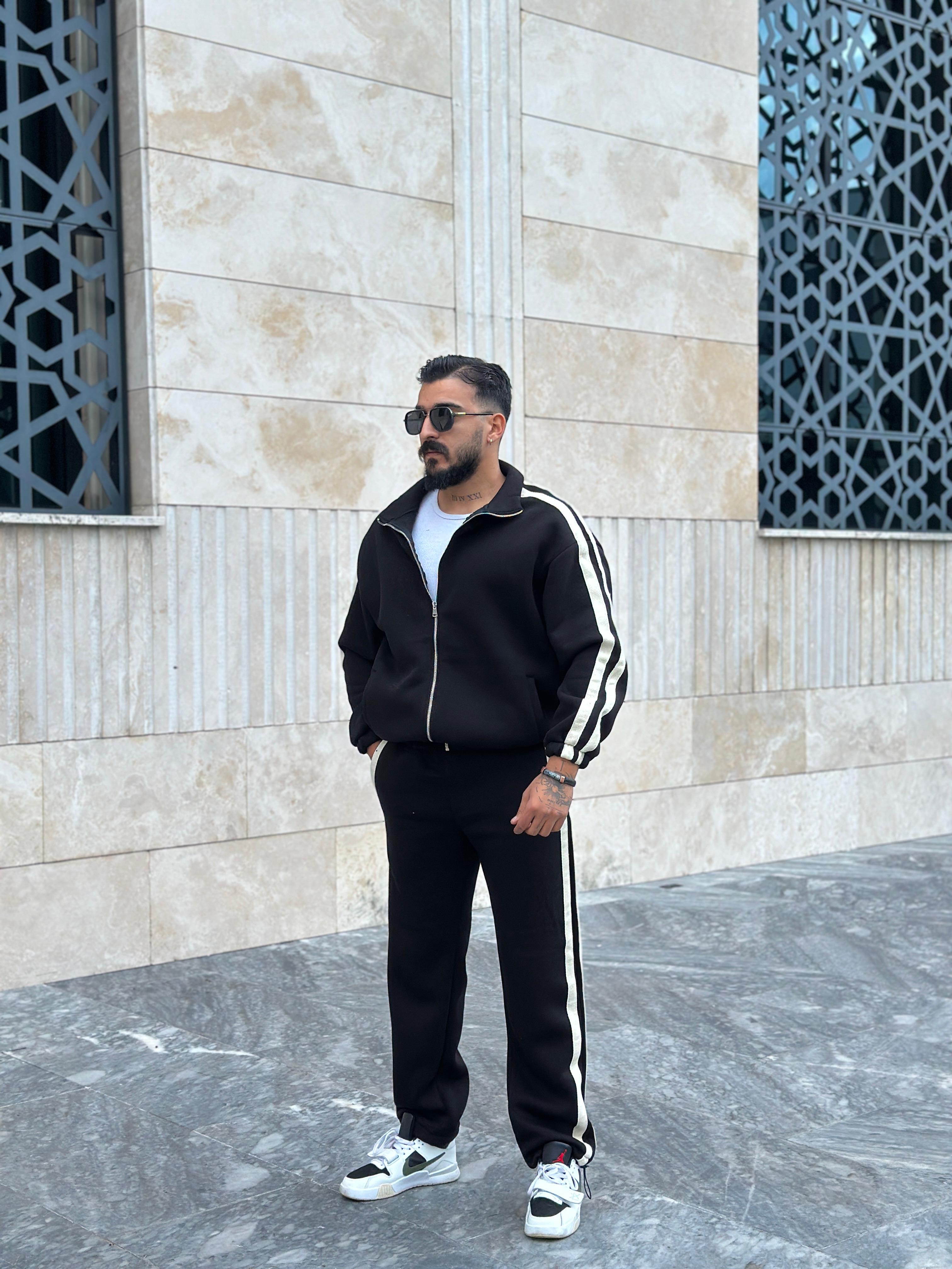 Oversize Eşofman Takımı - Hasır Detaylı Siyah
