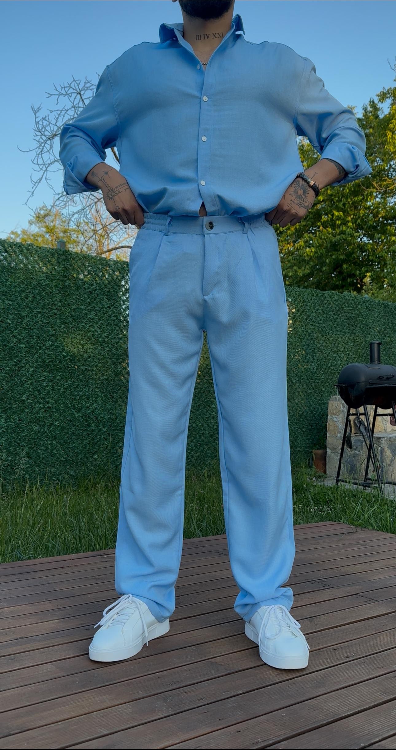 Baggy Keten Pantolon - Bebe mavisi