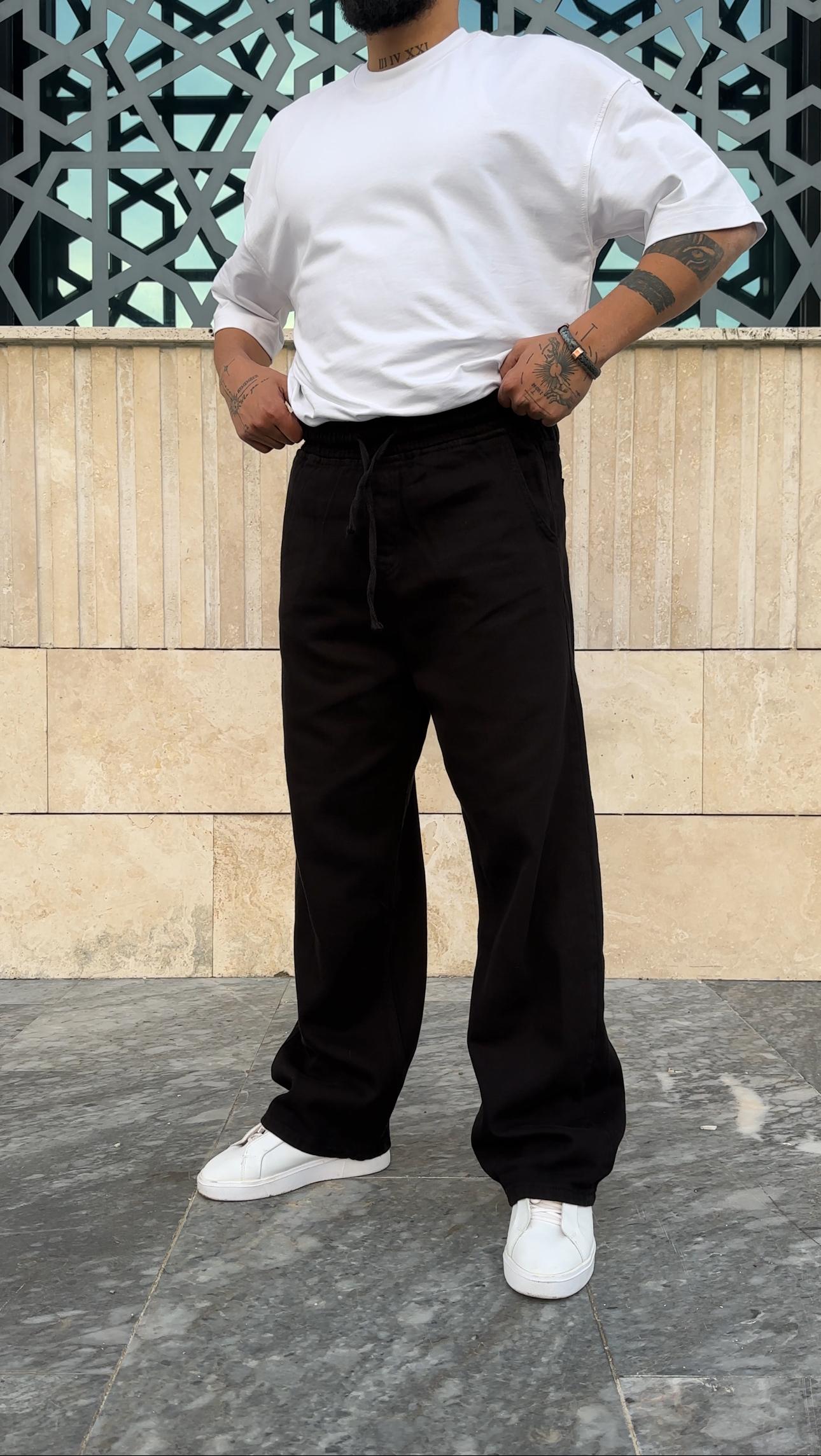 Yıkamalı Gabardin Baggy Pantolon - Siyah