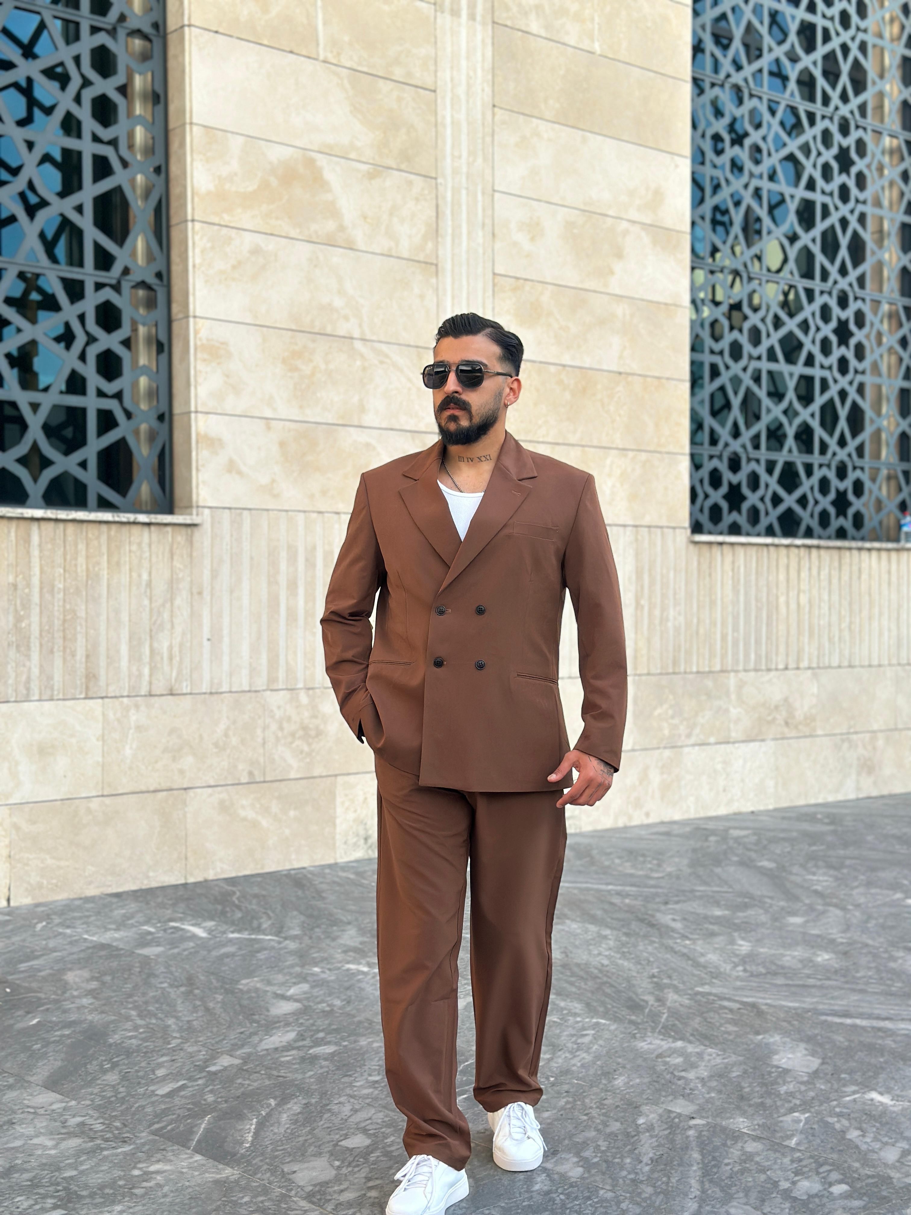 Oversize Kruvaze Takım Elbise - Kahve