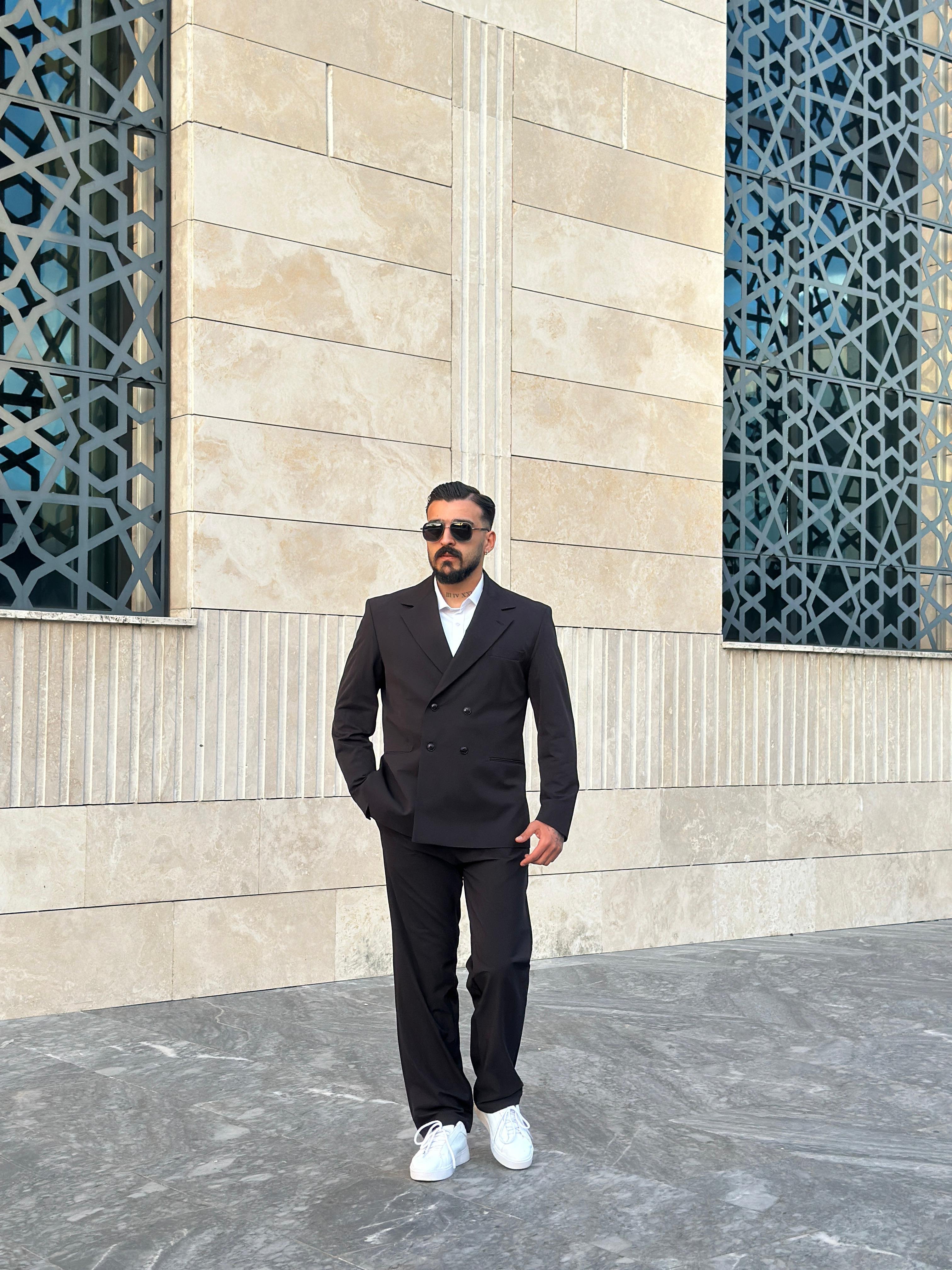 Oversize Kruvaze Takım Elbise - Siyah