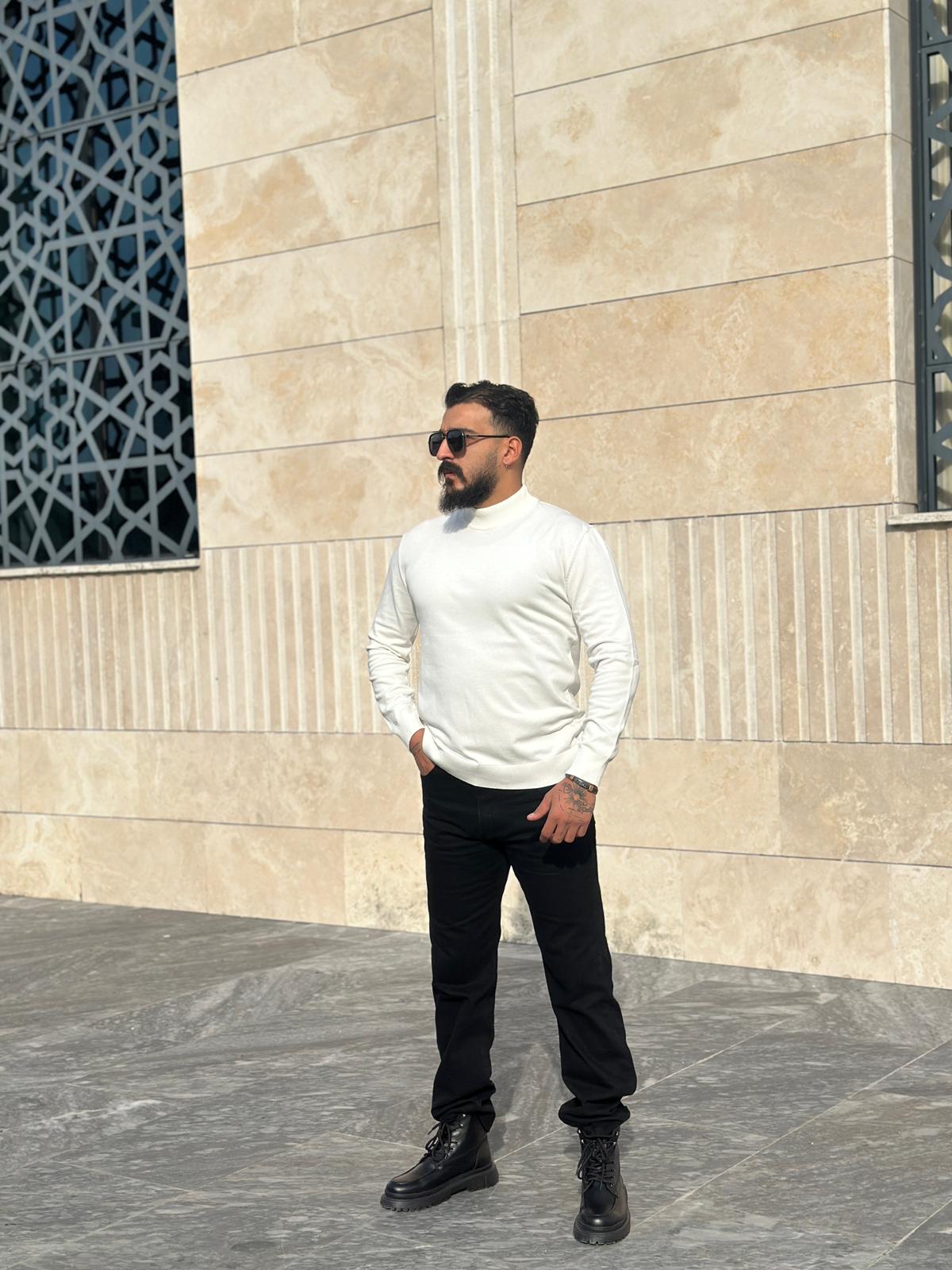 Yarım Boğazlı Triko Kazak - Beyaz