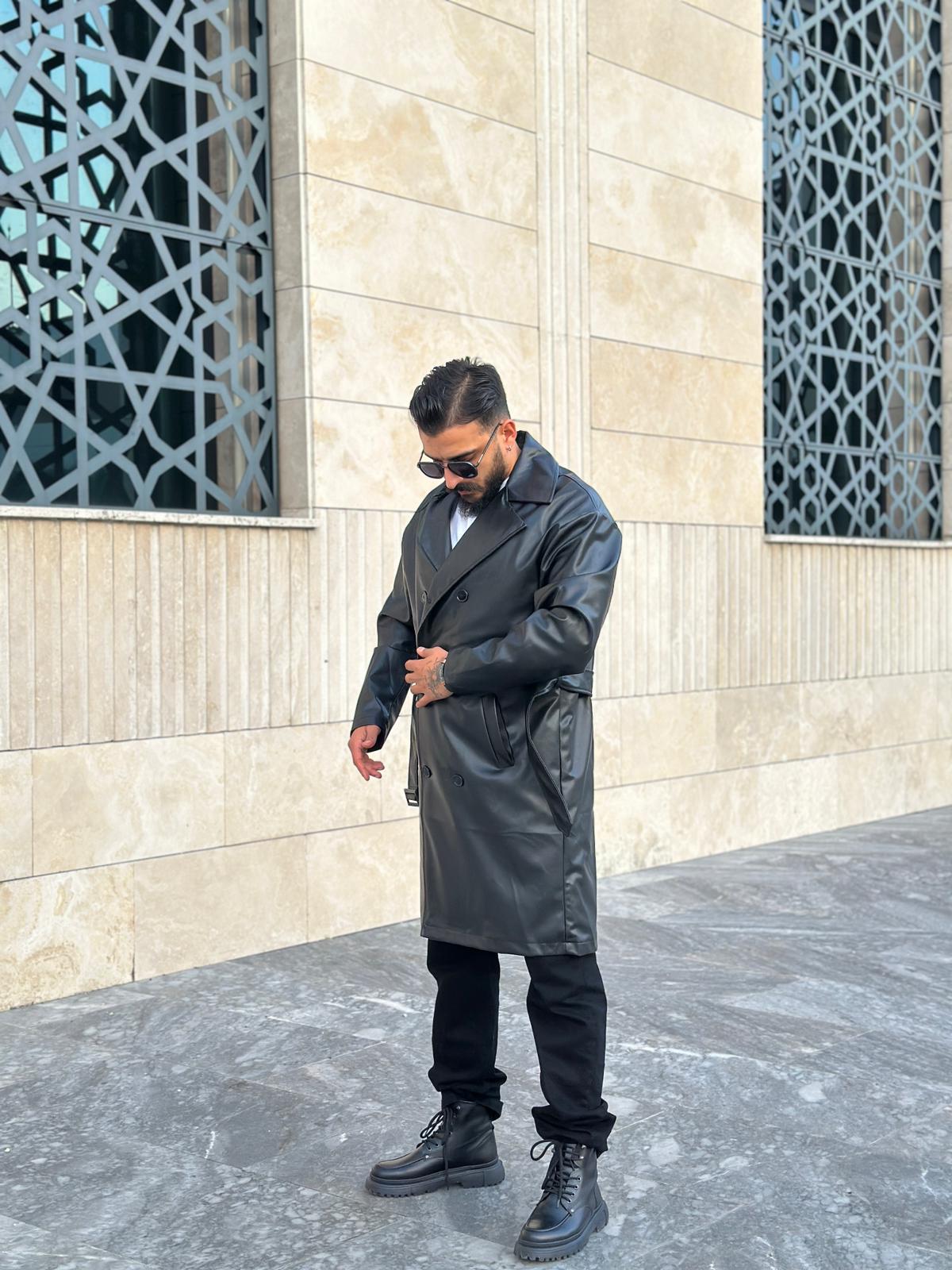 Oversize Astarlı Deri Trençkot