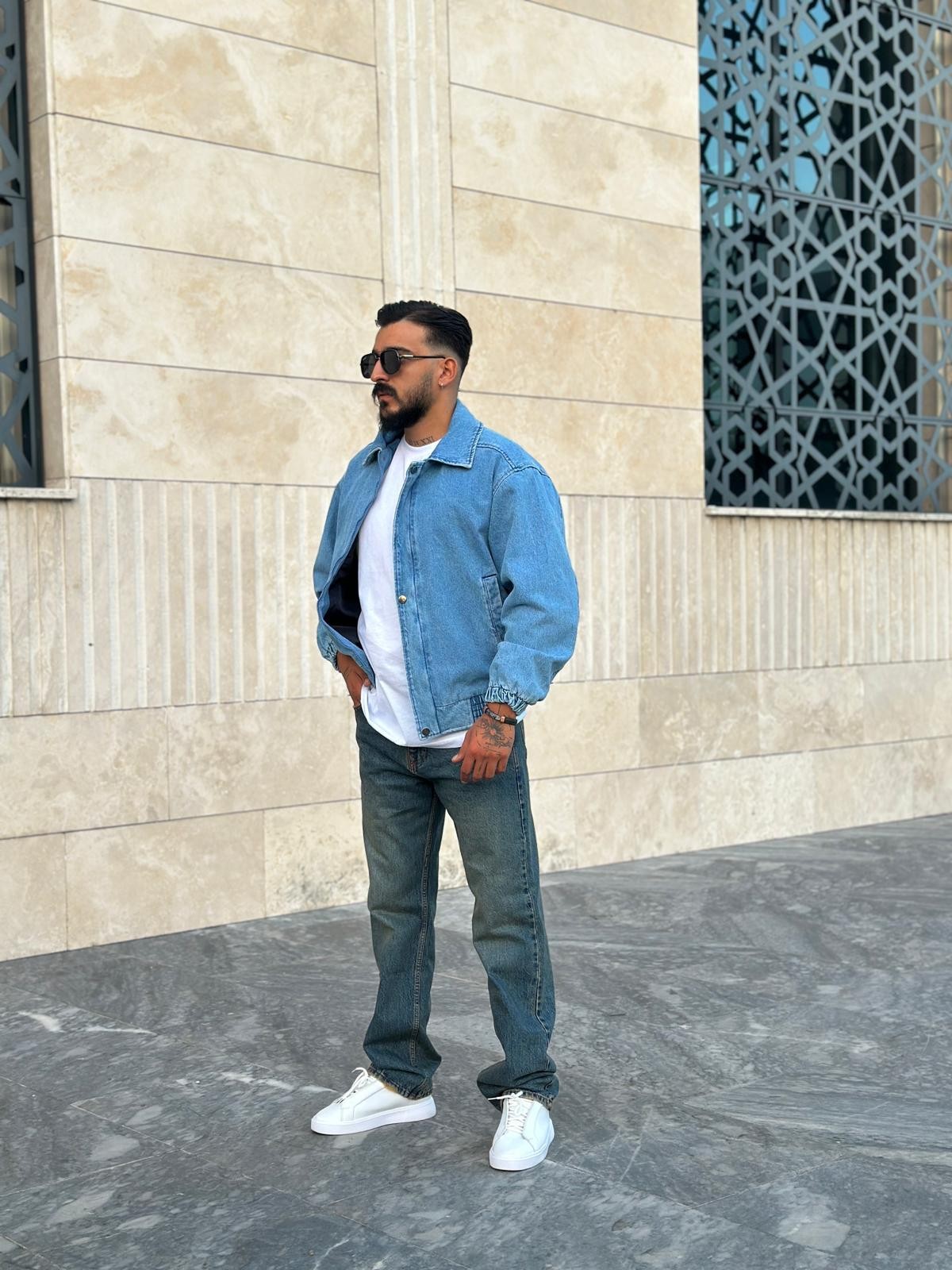 Yıkamalı Oversize Kot Ceket - Mavi