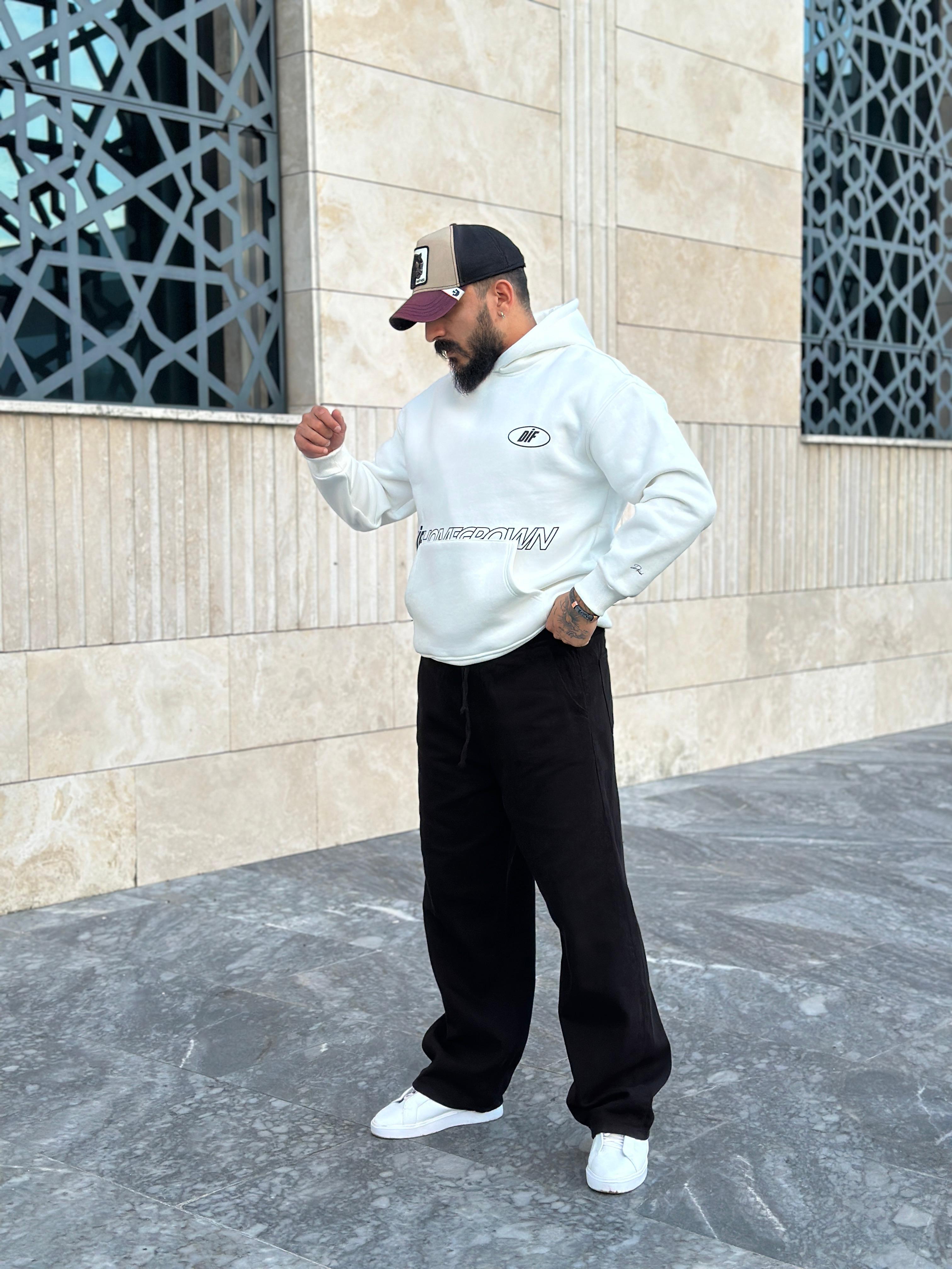 Üç İplik Şardonlu Sweatshirt - Beyaz