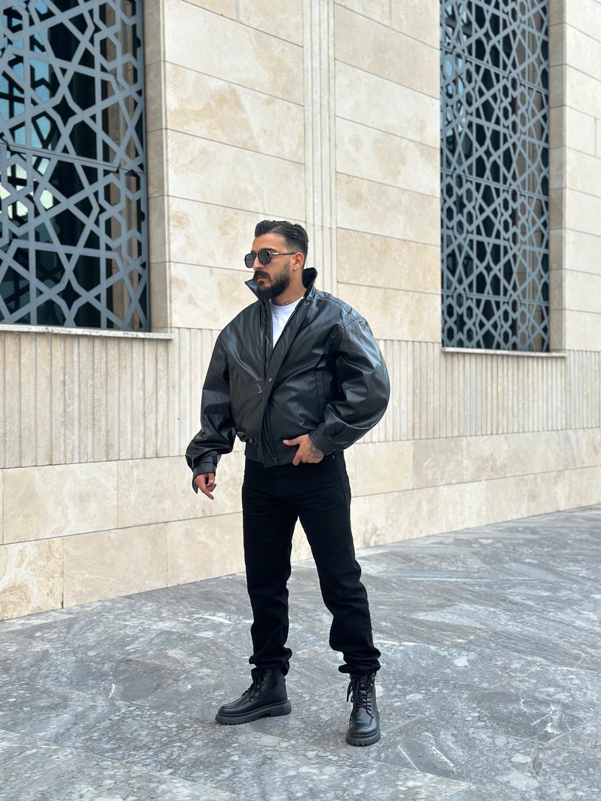 Oversize Astarlı Deri Mont