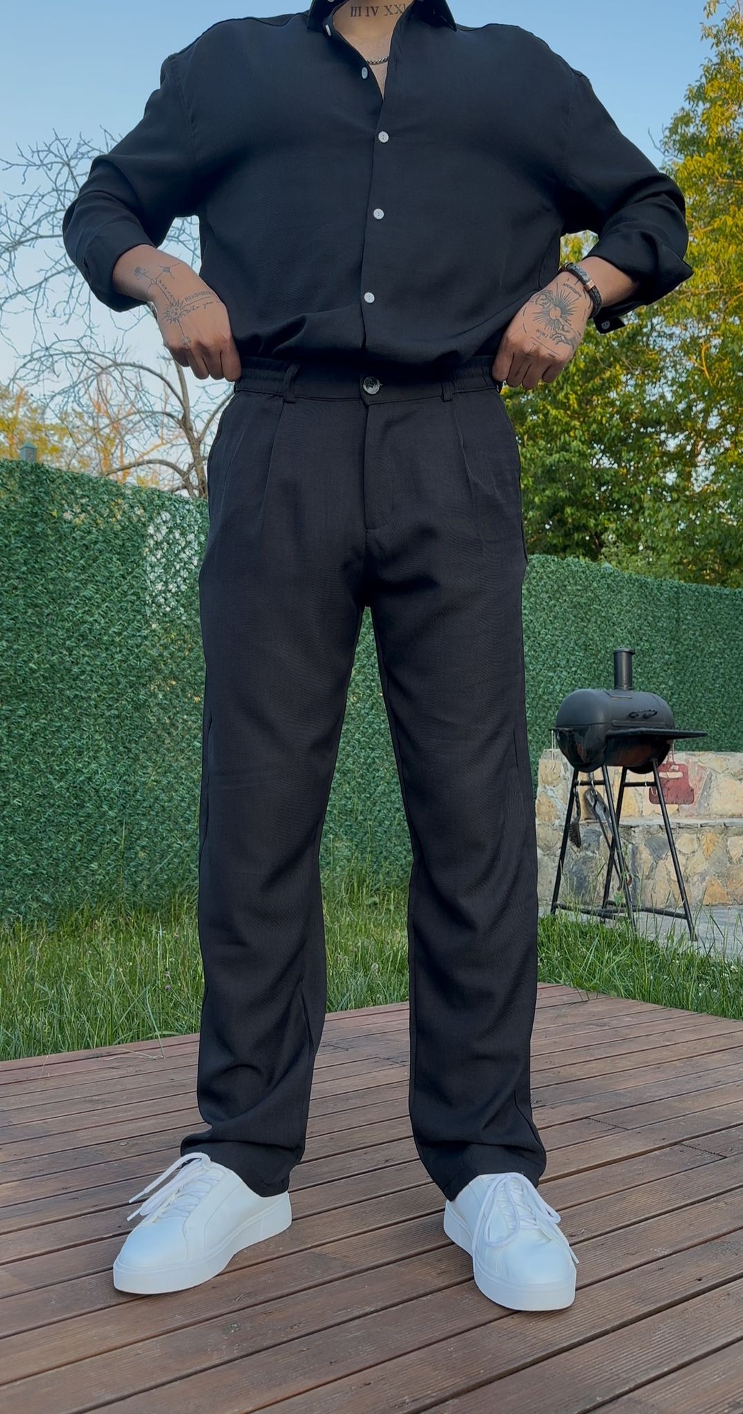Baggy Keten Pantolon - Siyah