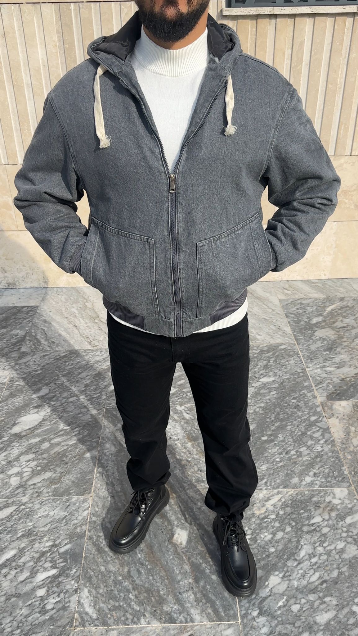 Oversize Kapişonlu Kot Mont