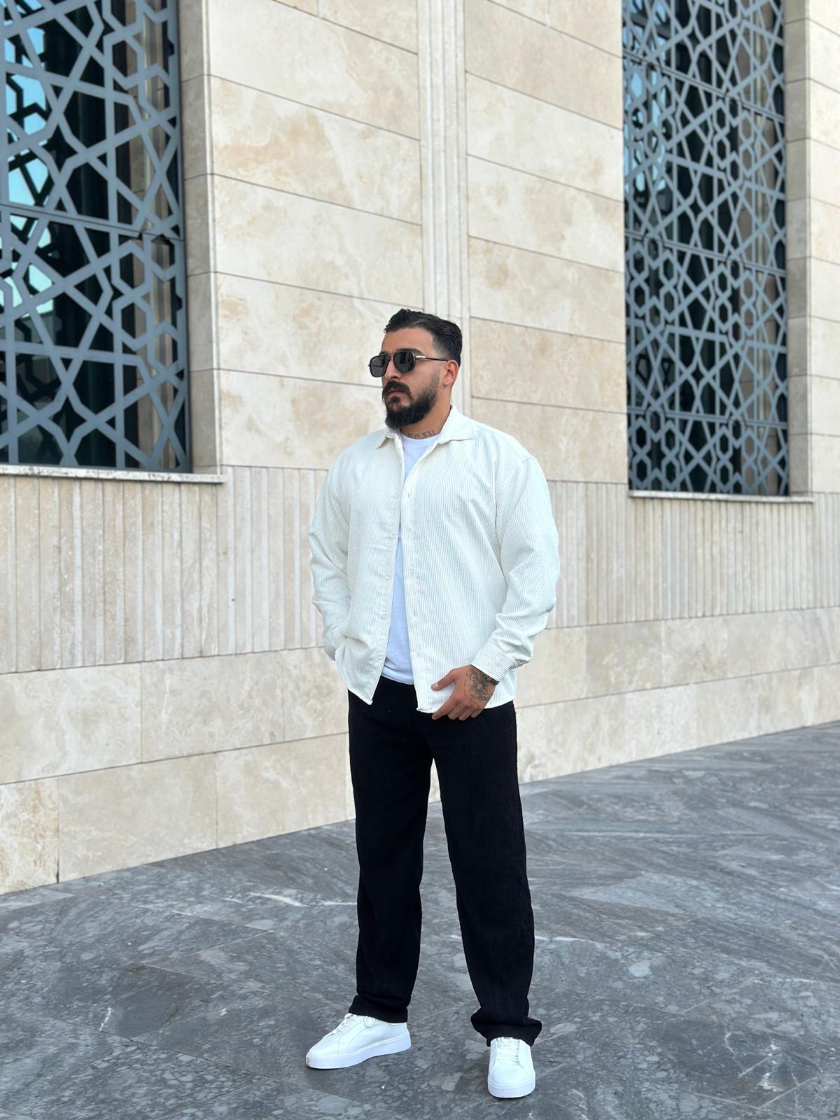 Oversize Kadife Gömlek - Beyaz