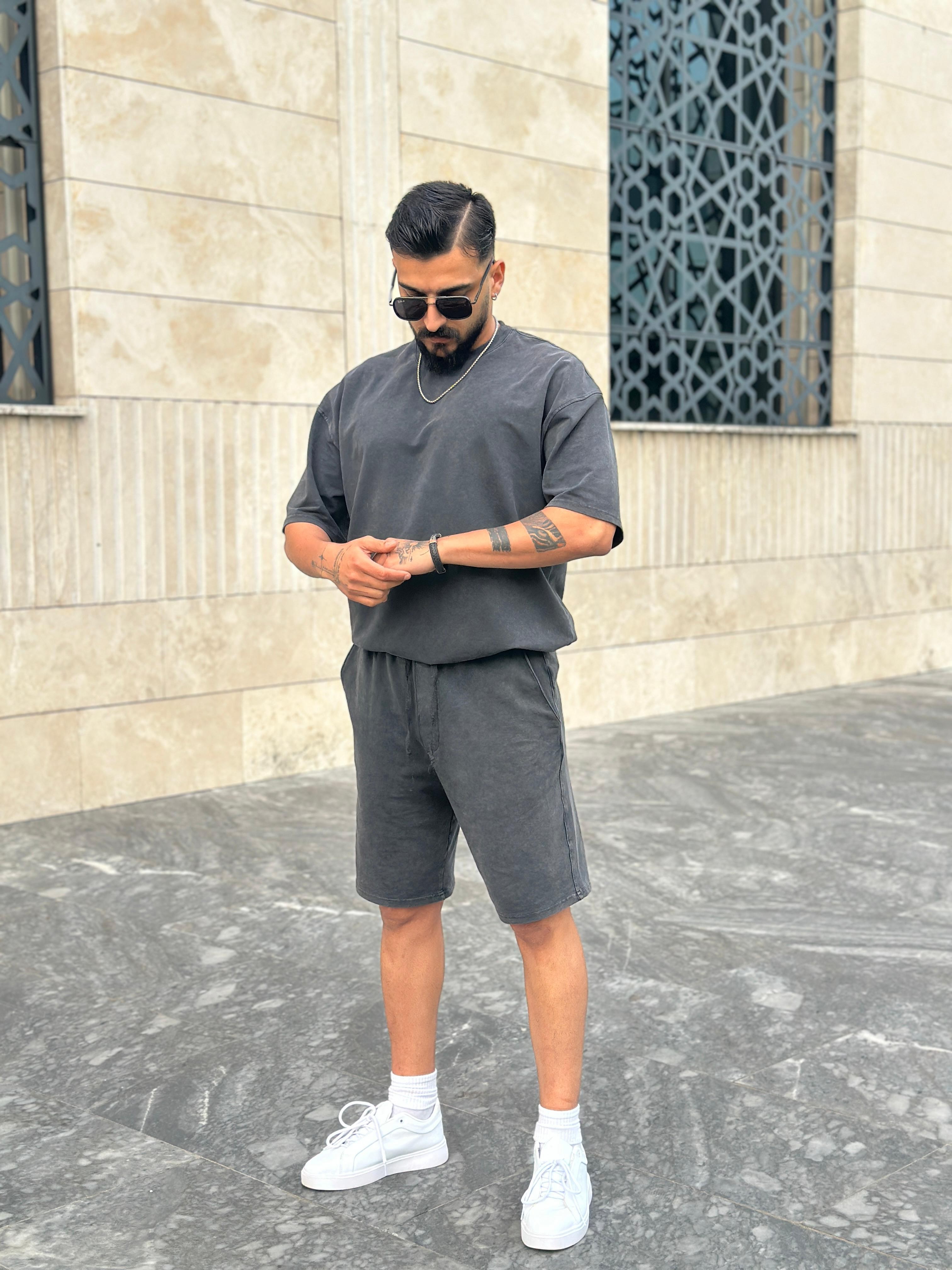 Oversize Yıkamalı T shirt - Siyah