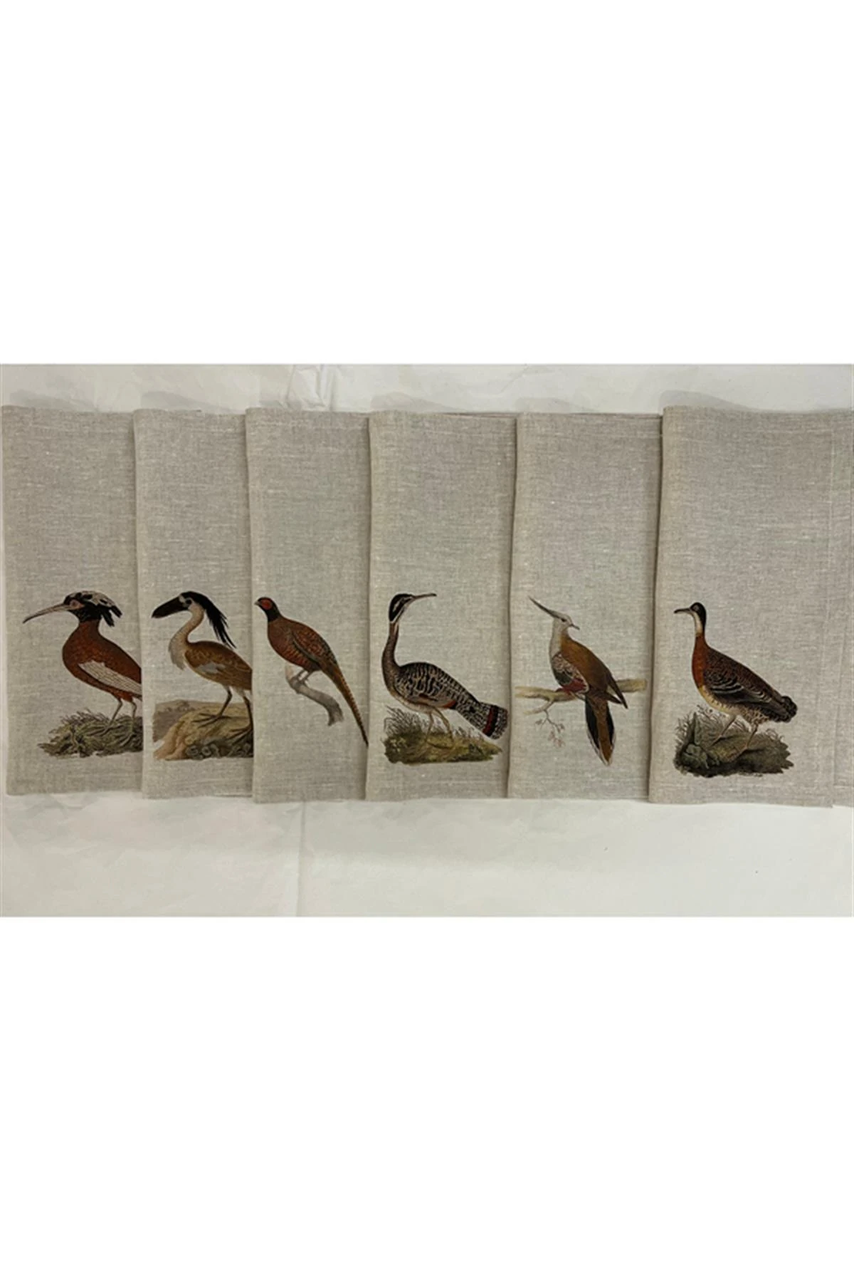 Monot 6'lı Kuş Desenli Keten Amerikan Servis