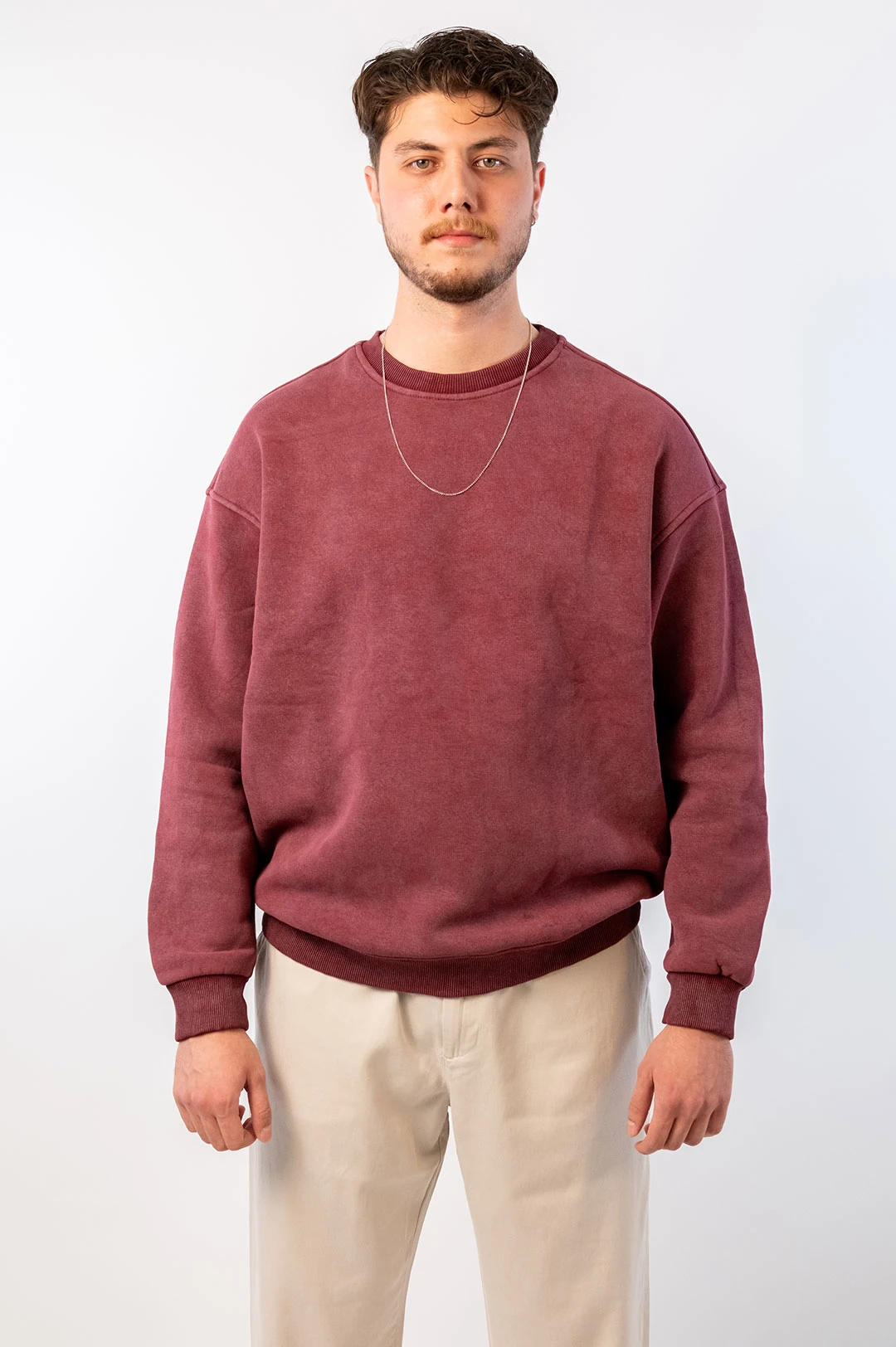 Bordo Yıkamalı Basic Oversize Sweatshirt