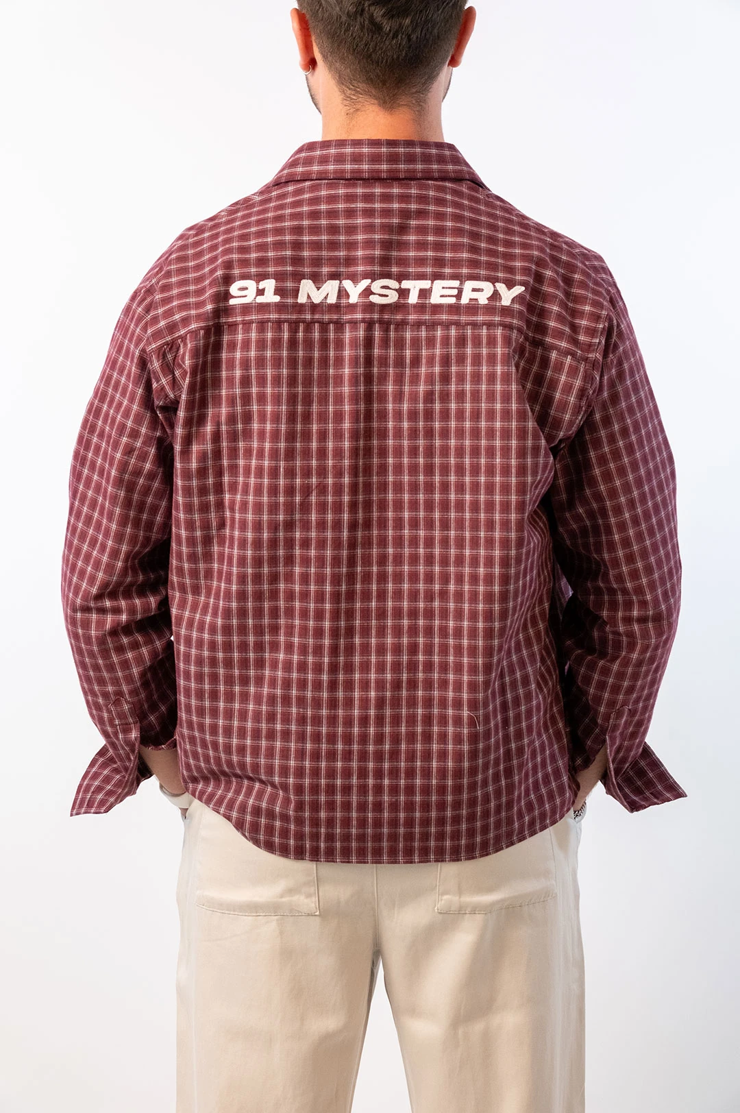 Kareli Bordo Keten Gömlek