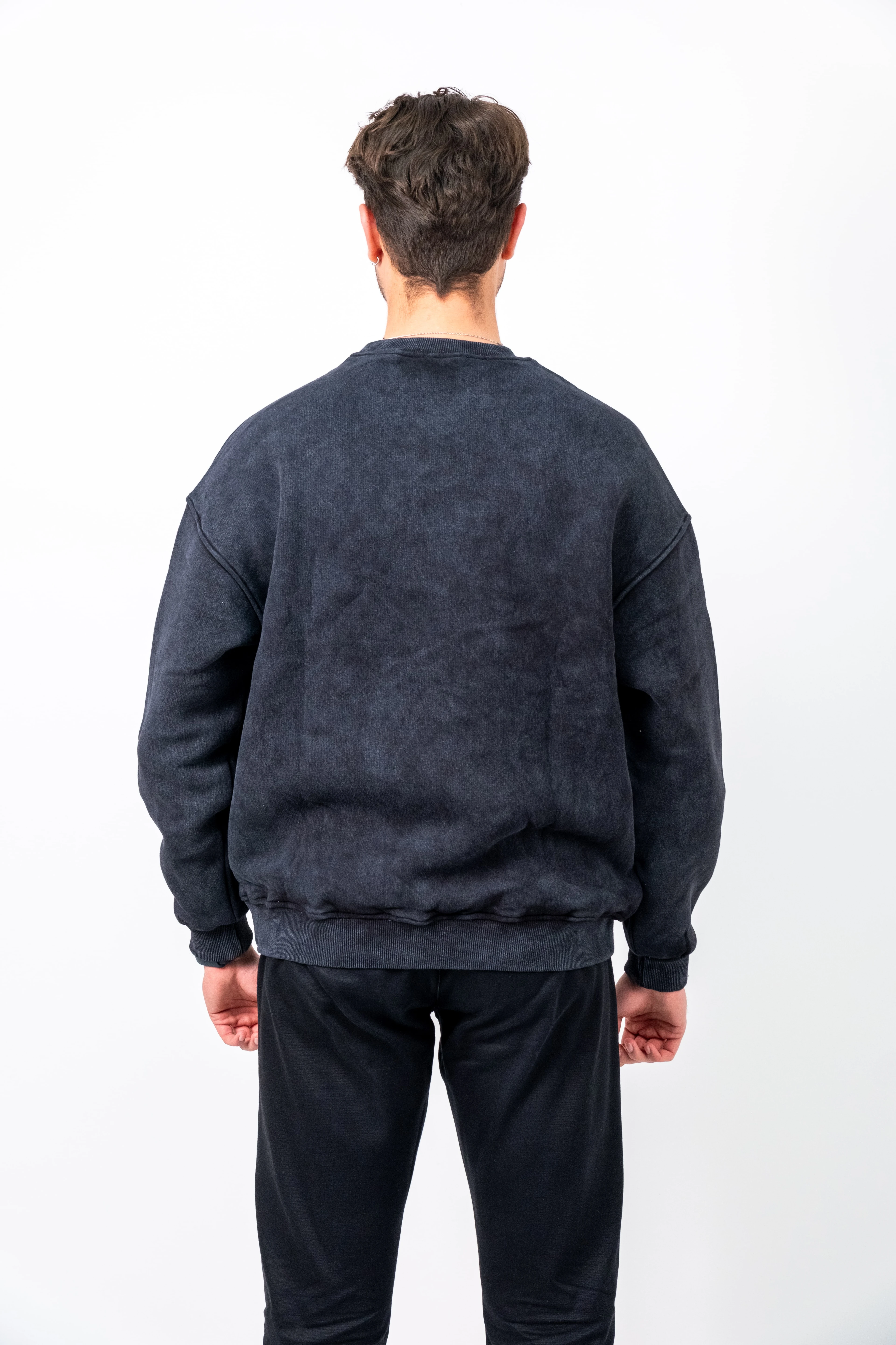 Siyah Yıkamalı Basic Oversize Sweatshirt