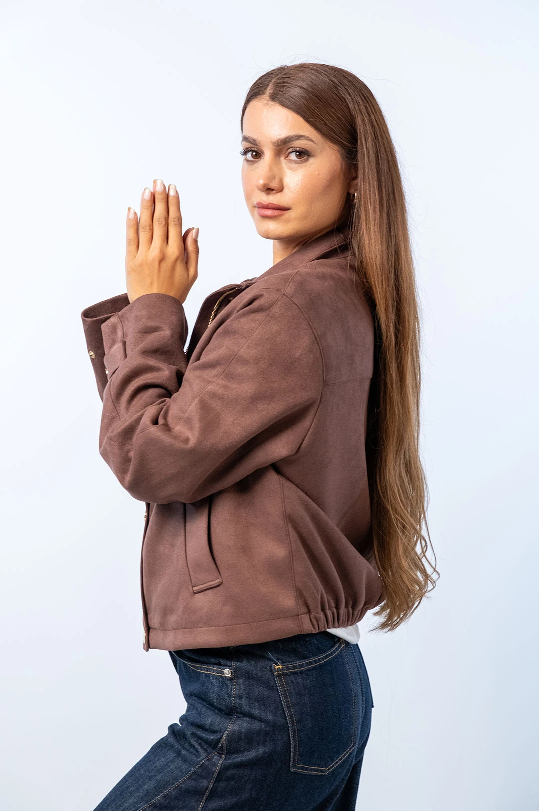 Kahve Süet Görünümlü Bomber Mont