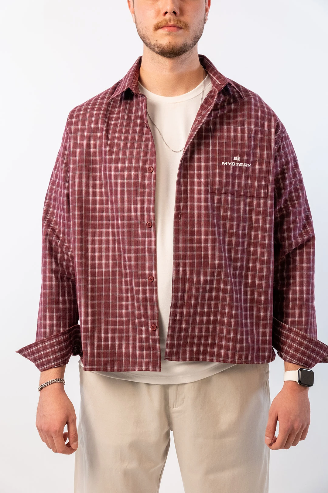 Kareli Bordo Keten Gömlek