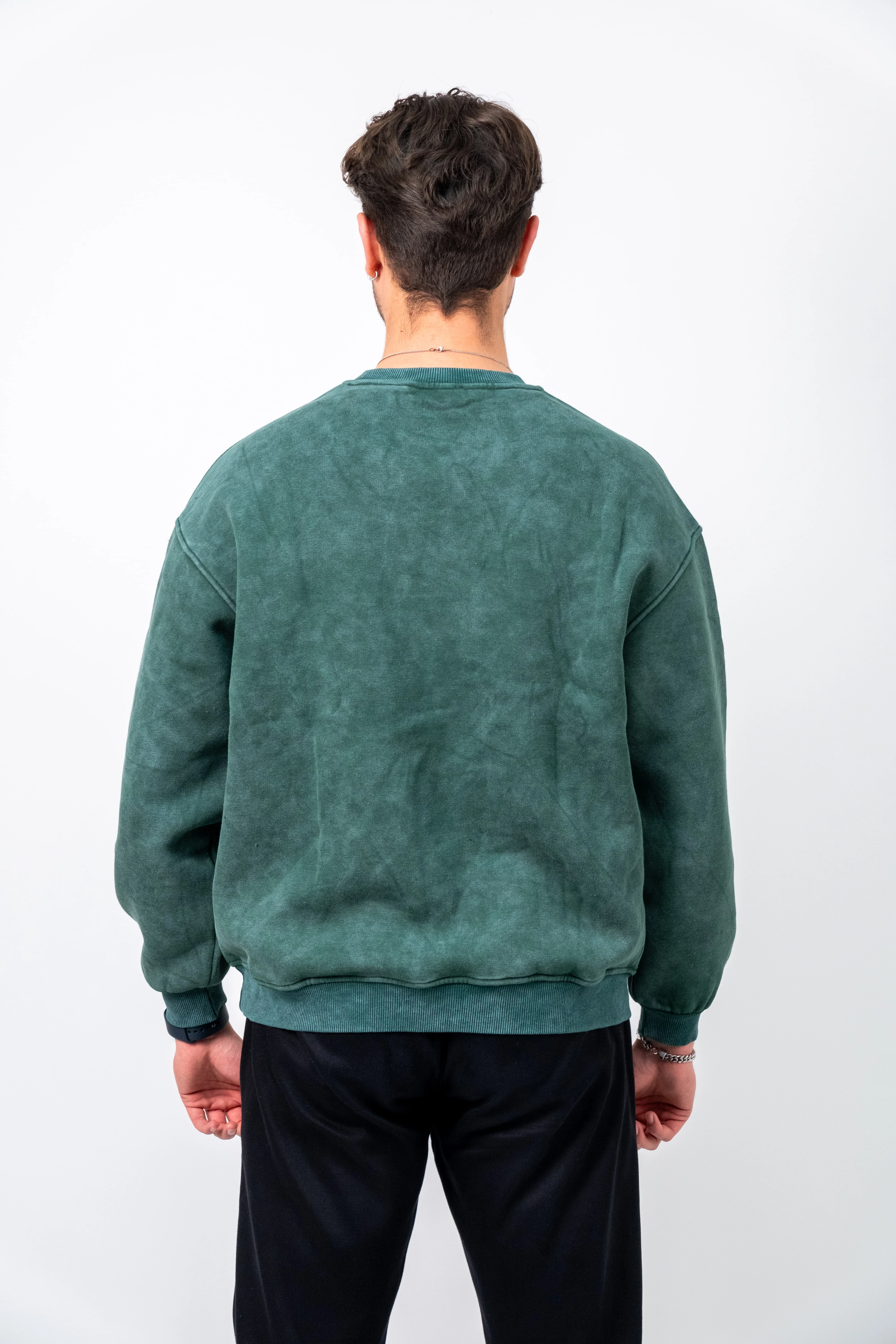 Haki Yıkamalı Basic Oversize Sweatshirt