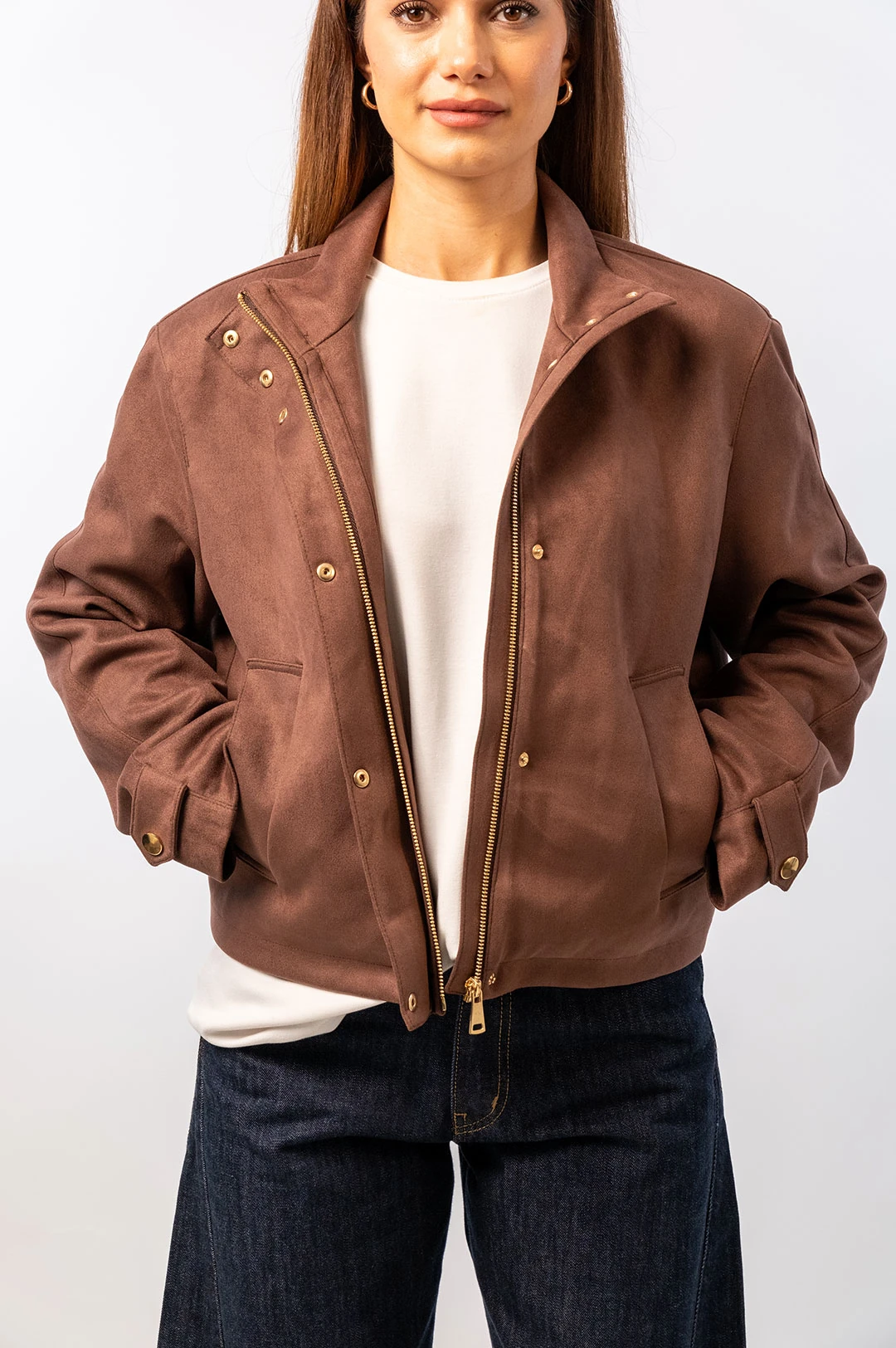 Kahve Süet Görünümlü Bomber Mont