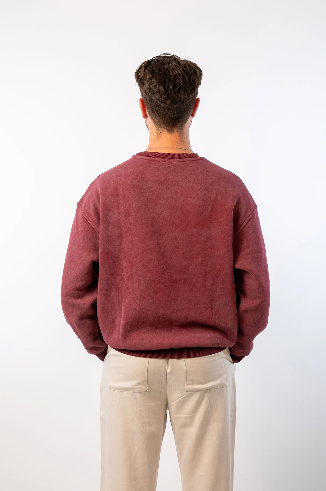 Bordo Yıkamalı Basic Oversize Sweatshirt