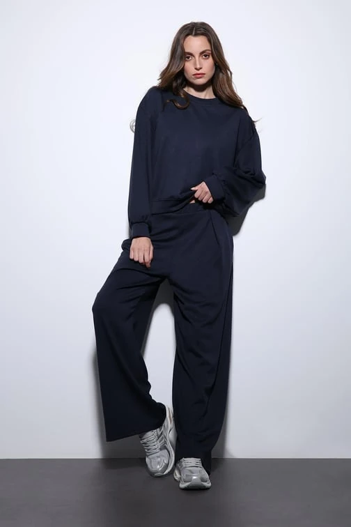 Lacivert Geniş Paça Relaxed Eşofman Altı