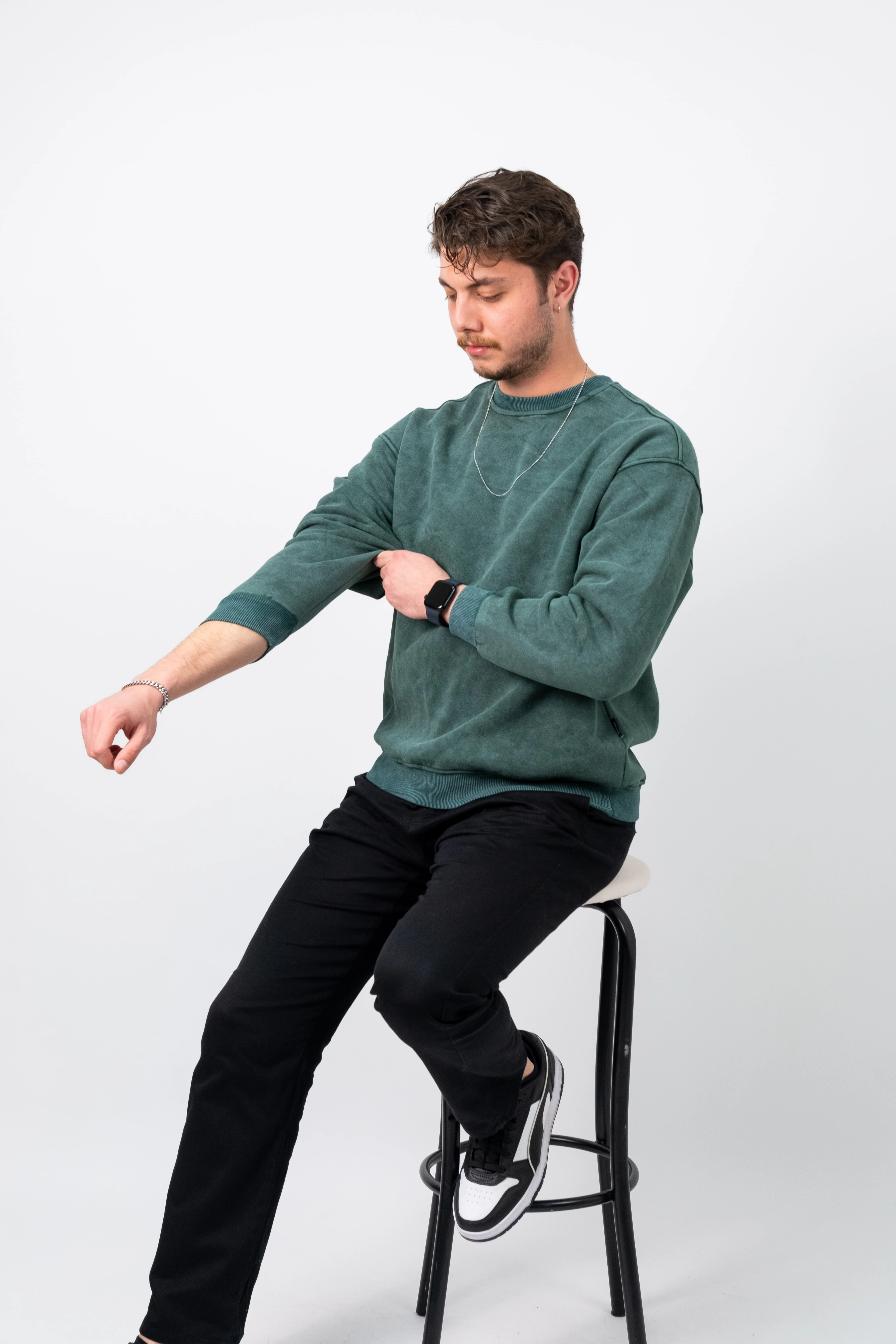 Haki Yıkamalı Basic Oversize Sweatshirt