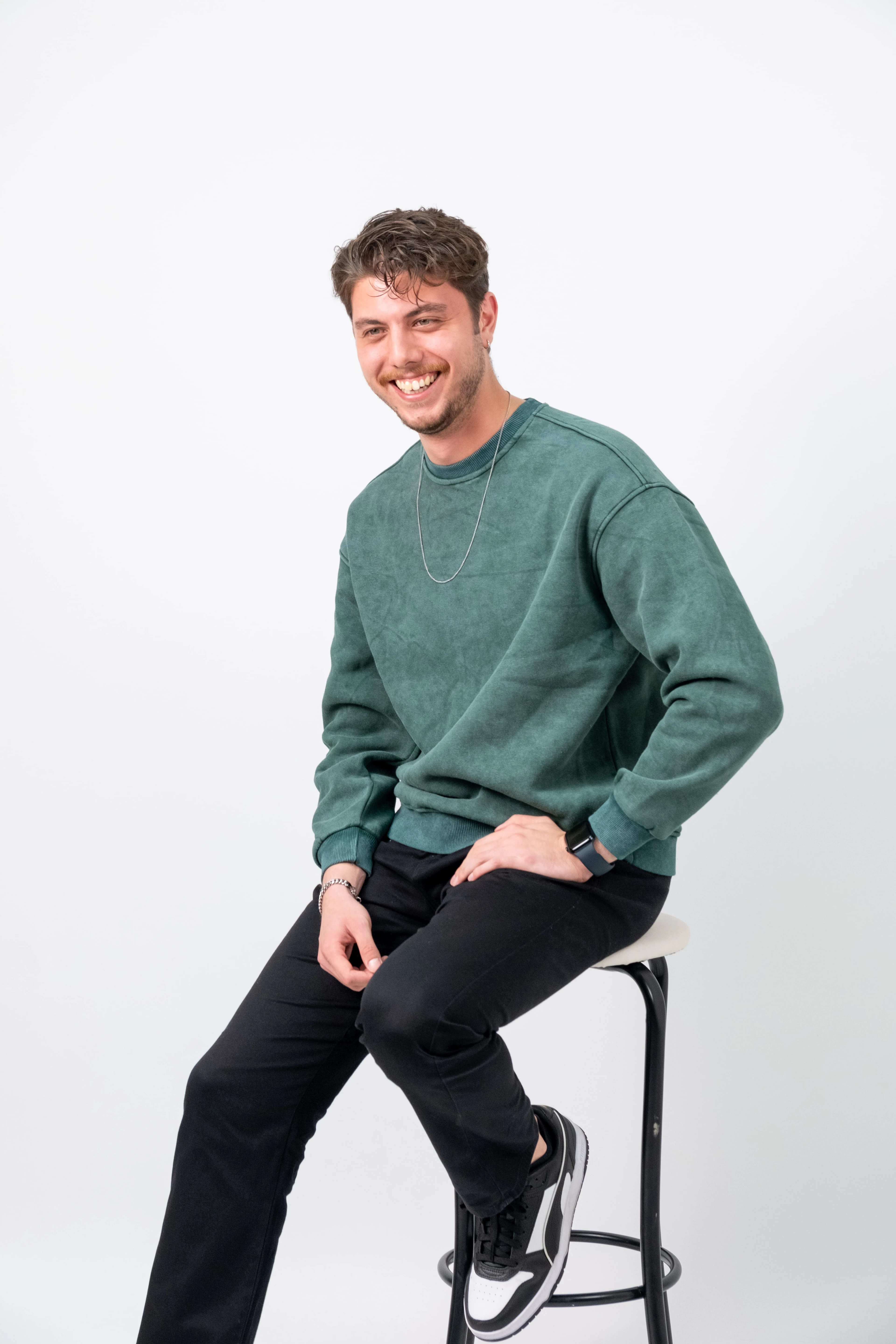 Haki Yıkamalı Basic Oversize Sweatshirt