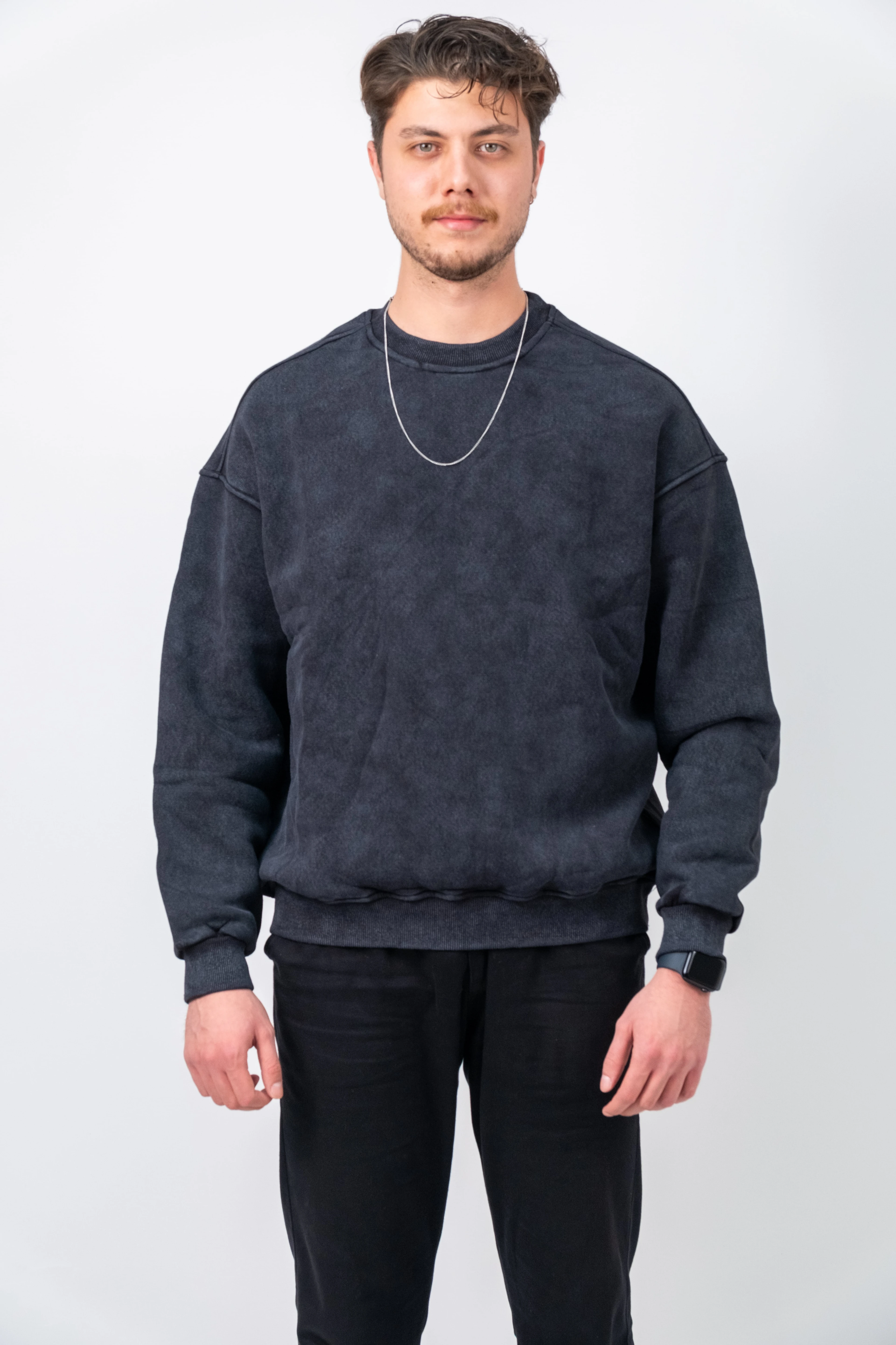 Siyah Yıkamalı Basic Oversize Sweatshirt