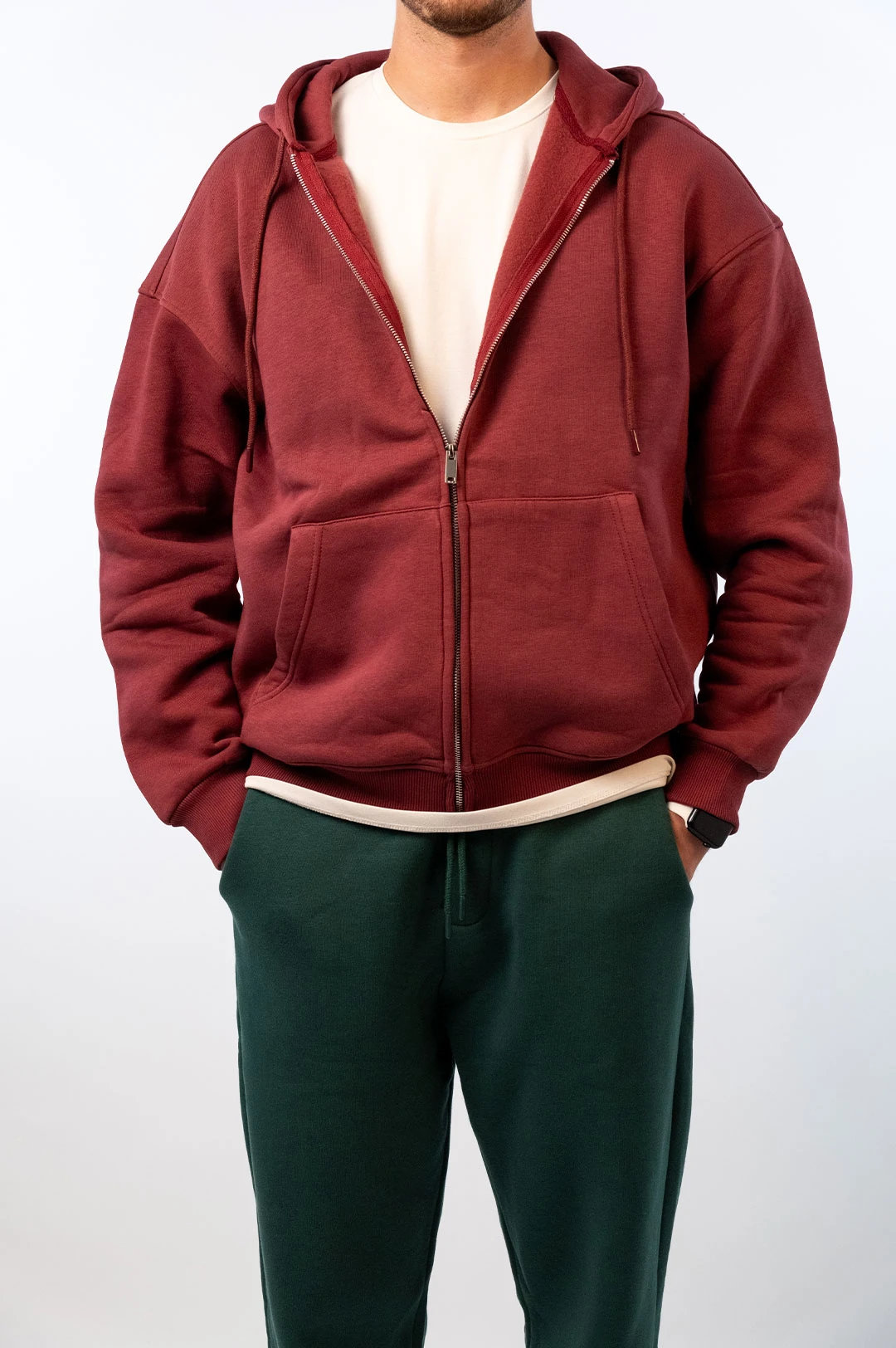 Basıc Fermuarlı Oversize Kapüşonlu Sweatshirt