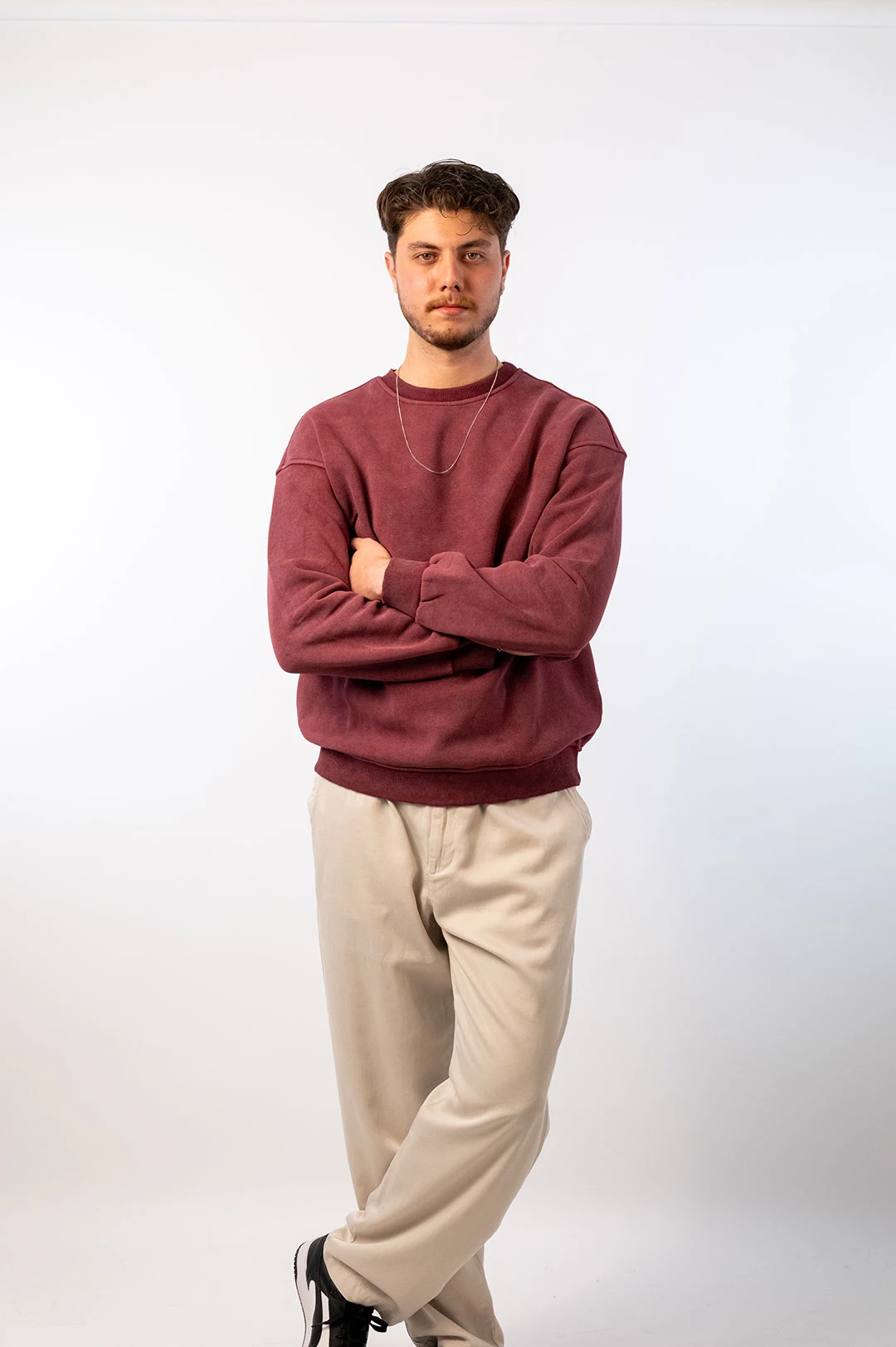 Bordo Yıkamalı Basic Oversize Sweatshirt