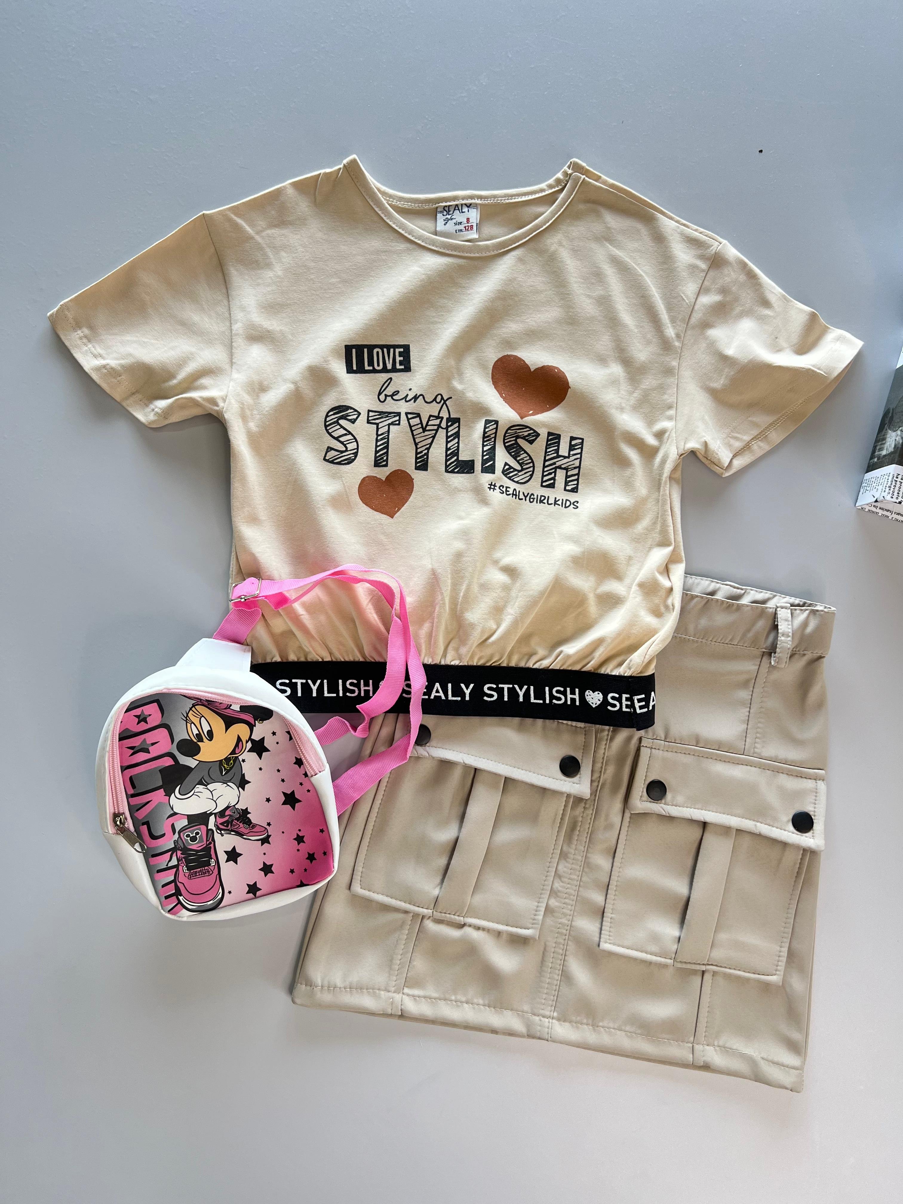 Özel Tasarım Şort Etek & Tasarım T-Shirt & Çanta Kombin