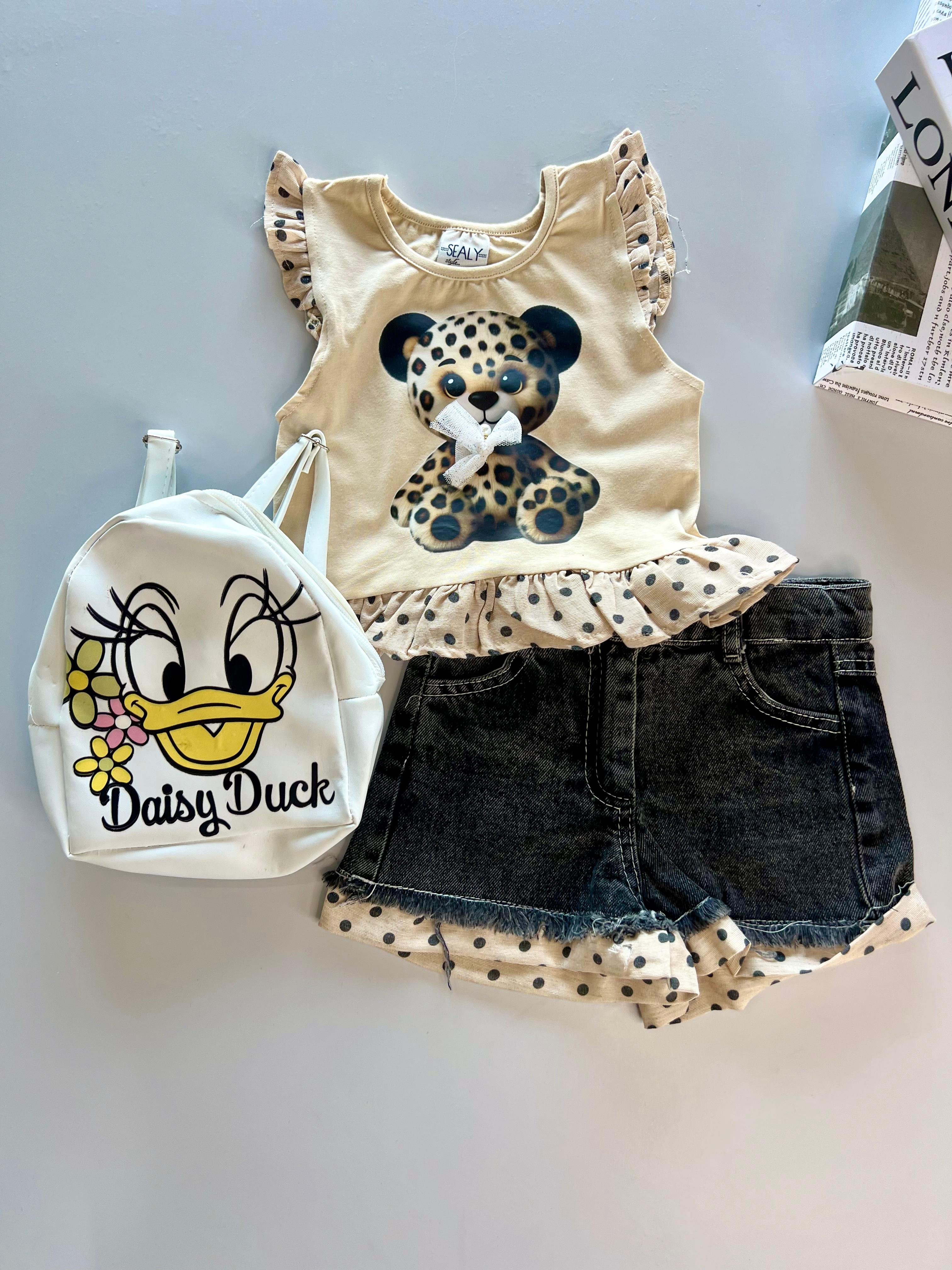 Kot Şort & Ayıcık Baskılı Bluz & Çanta ( Tek Kalan Ürün / 2 Yaş )