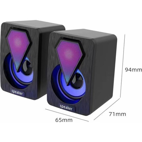 Torima Işıklı Bilgisayar Hoparlörü 1+1 Ses Sistemi 3.5mm Jack Girişli Multimedia USB Speaker D-04