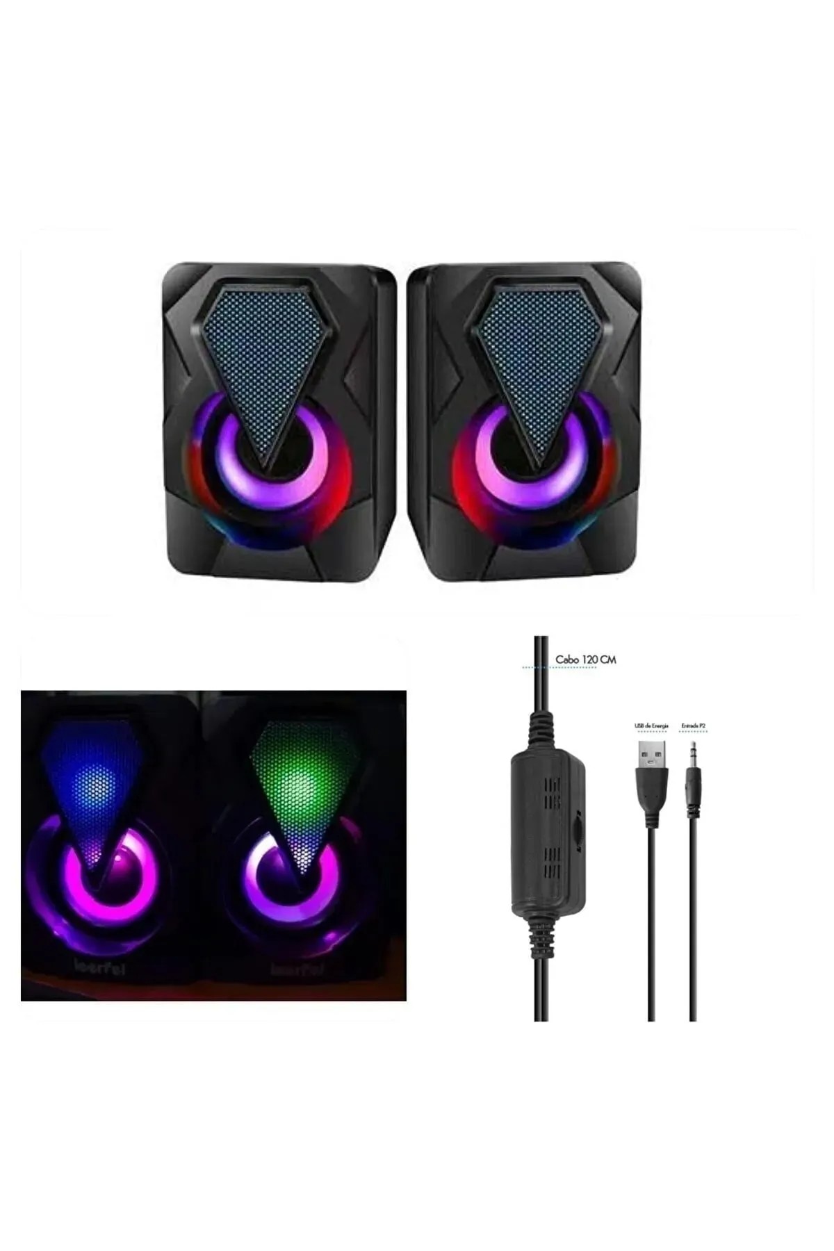 Torima Işıklı Bilgisayar Hoparlörü 1+1 Ses Sistemi 3.5mm Jack Girişli Multimedia USB Speaker D-04