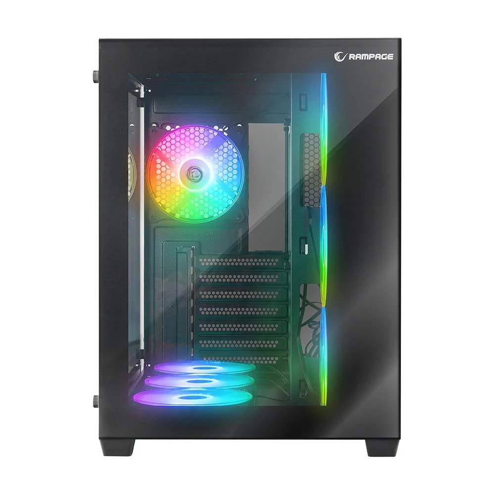 RAMPAGE ICEBLADE BLACK 7x120mm ARGB FANLI MidT ATX GAMING KASA