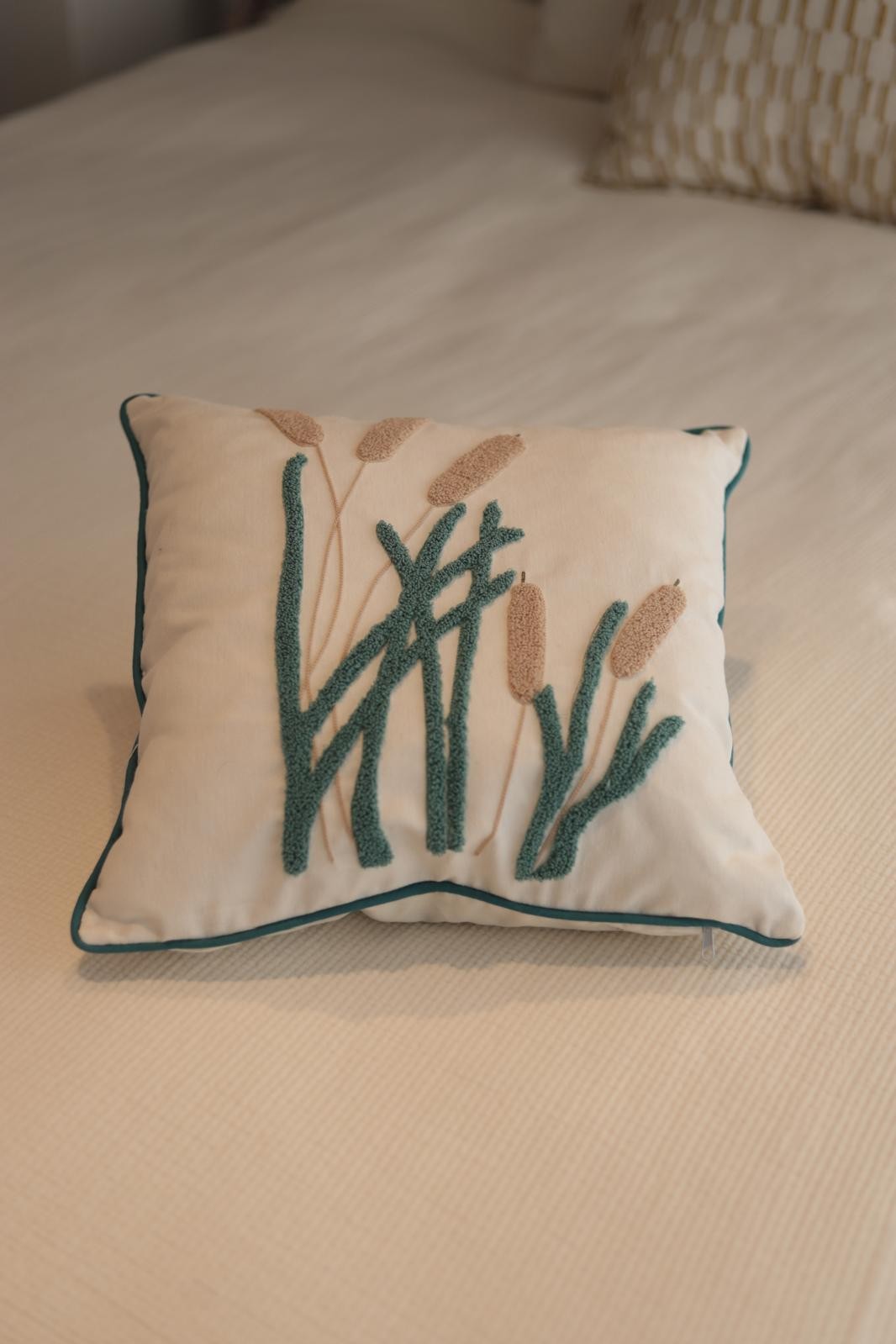 Punch Needle Embroidered Floral Cushion Cover