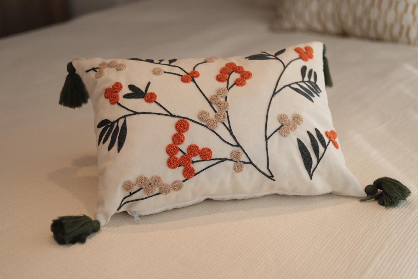 Punch Needle Embroidered Floral Cushion Cover