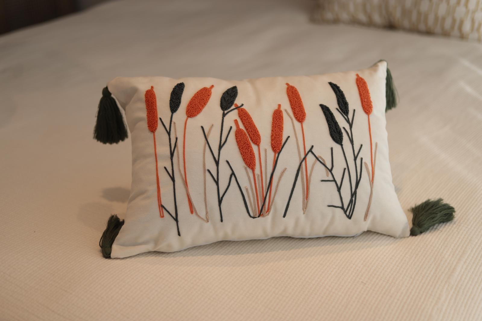 Punch Needle Embroidered Floral Cushion Cover