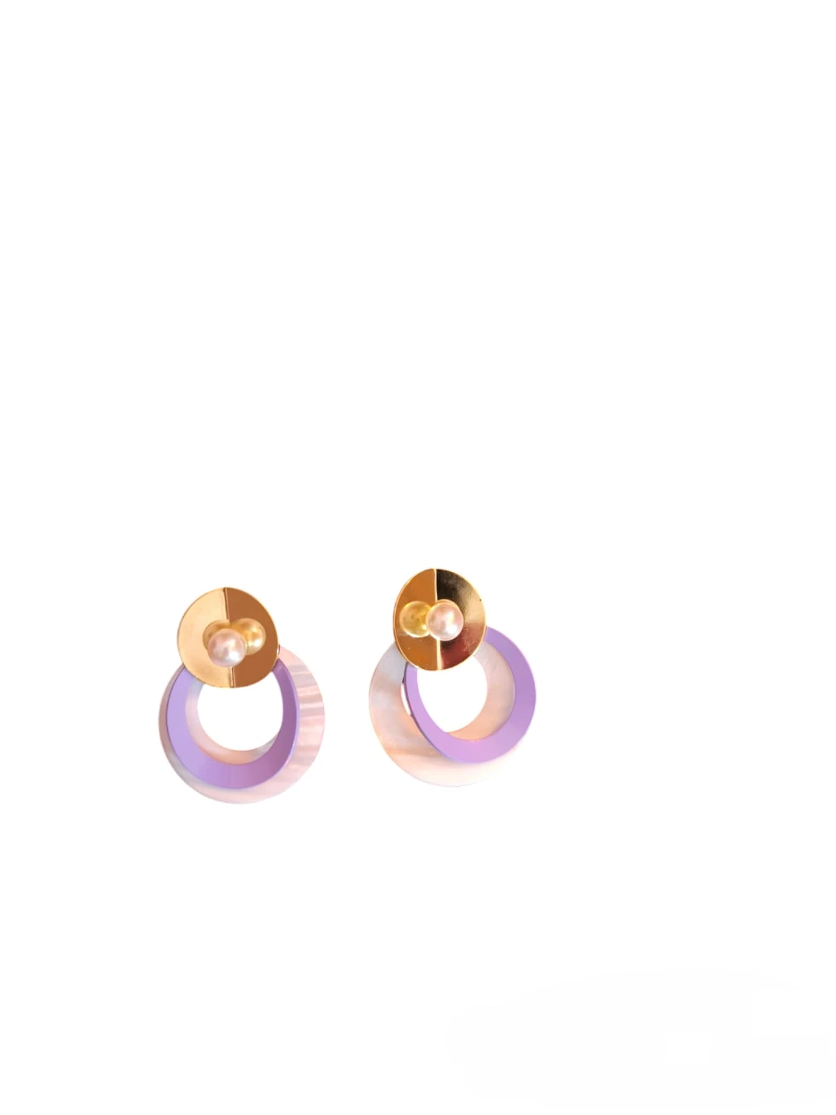 Mor ve Gold Detaylı Halka Küpe