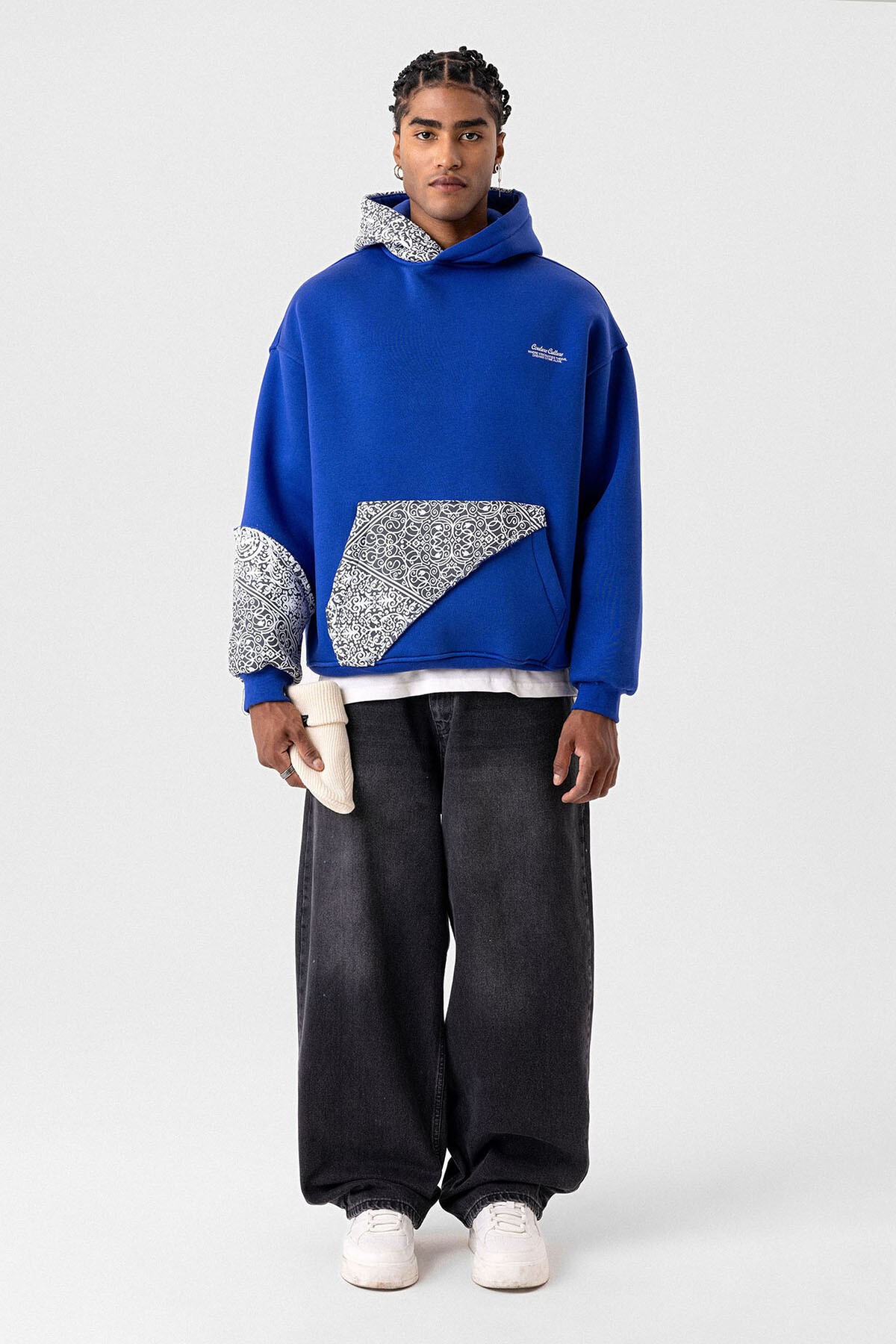 ETNİK DESEN BASKILI OVERSIZE SWEATSHIRT SAKS