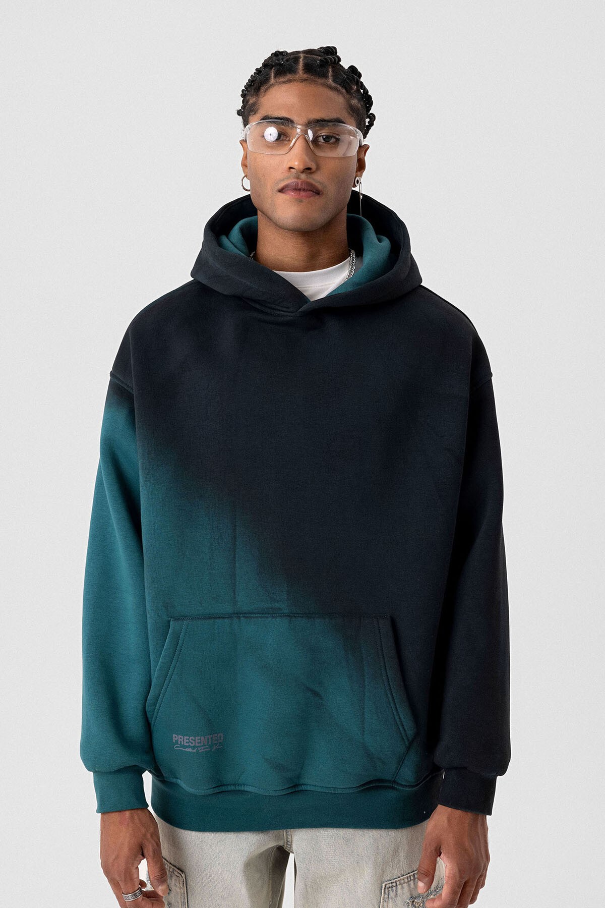 RENK GEÇİŞLİ OVERSIZE KAPÜŞONLU SWEATSHIRT PETROL