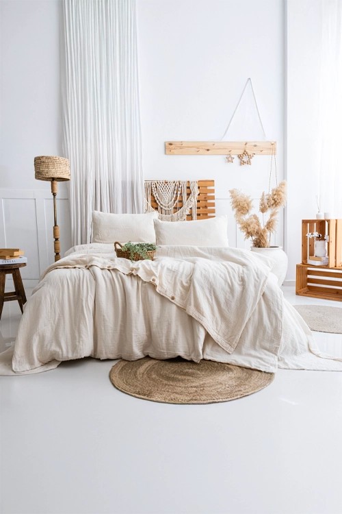 King Size Müslin Nevresim Takımı - Beyaz