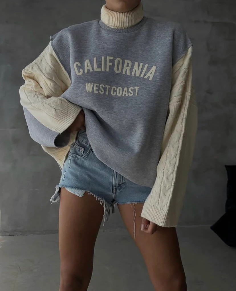California Triko Detay Sweatshirt - Beyaz