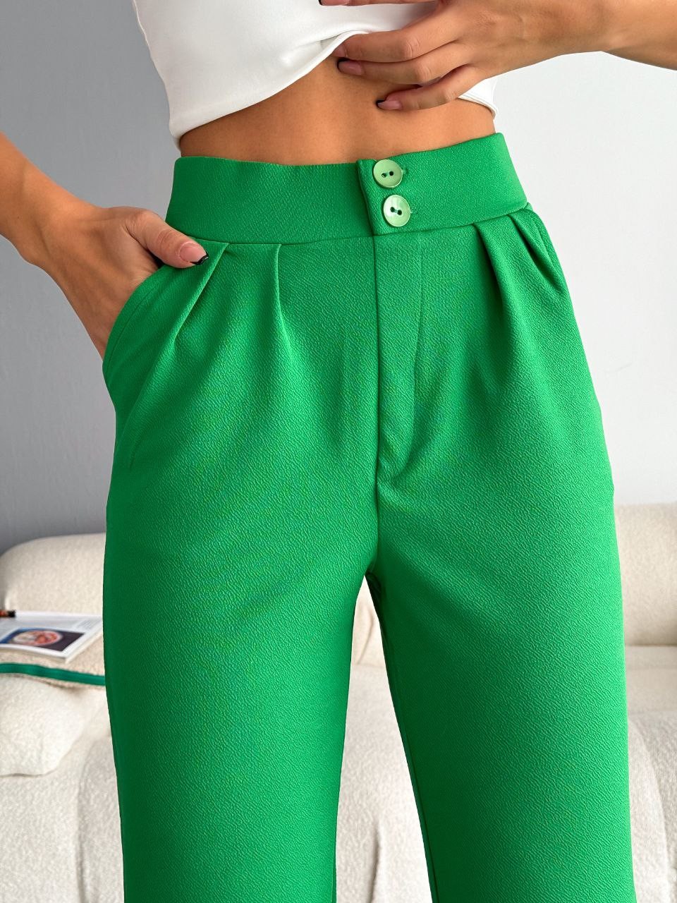 İthal Crep Full Likralı Havuç Pantolon - yeşil