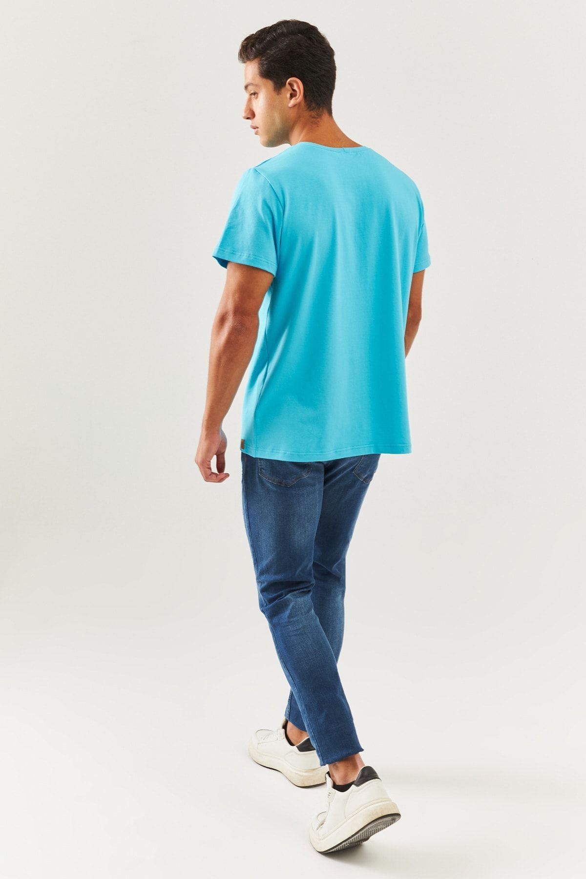 Aqua Oversize Rahat %100 Pamuklu Penye Bisiklet Yaka Kısa Kol Basic T-shirt