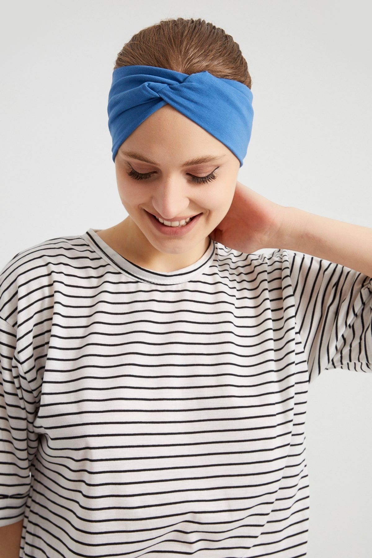 Derin Mavi, Butik Tasarım Kadın Bandana Saç Bandı, Ekstra Yumuşak, Esnek, Doğal, Pamuklu Penye