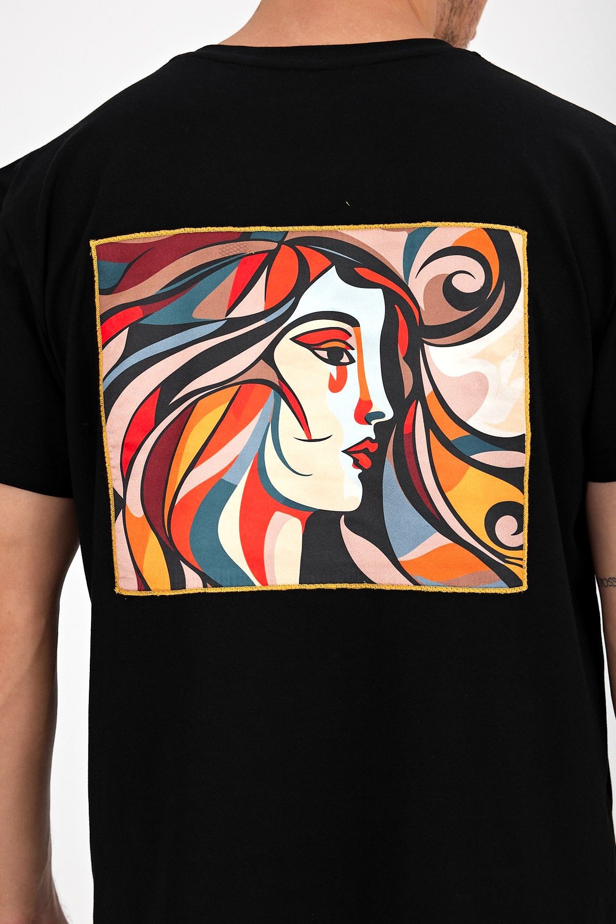 Erkek Yapay Zeka Tasarım Sırt Aplike Özel Baskılı %100 Pamuklu Penye Regular Fit T-shirt (pikasso)