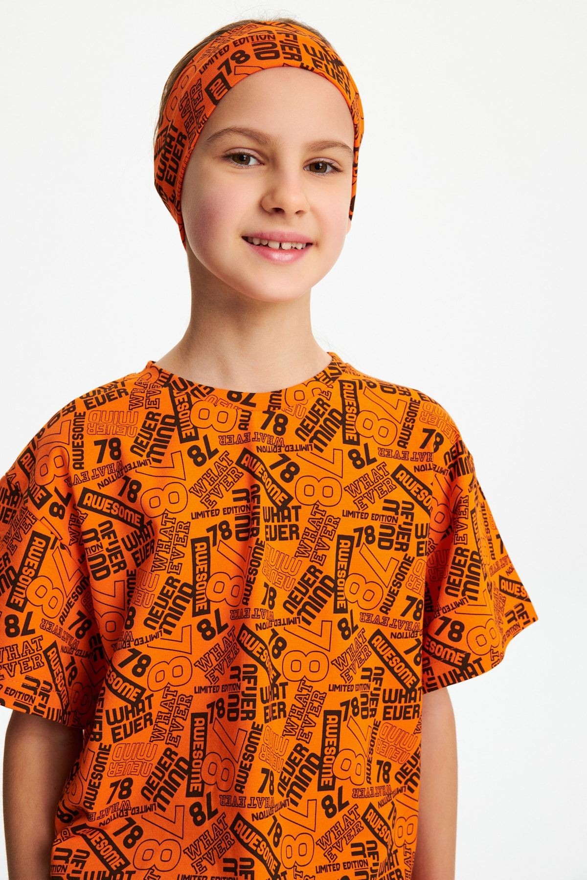 Kız %100 Pamuklu Penye Şort T-shirt Bandana 3'lü Alt Üst Takım Spor Rahat Koleksiyon 6