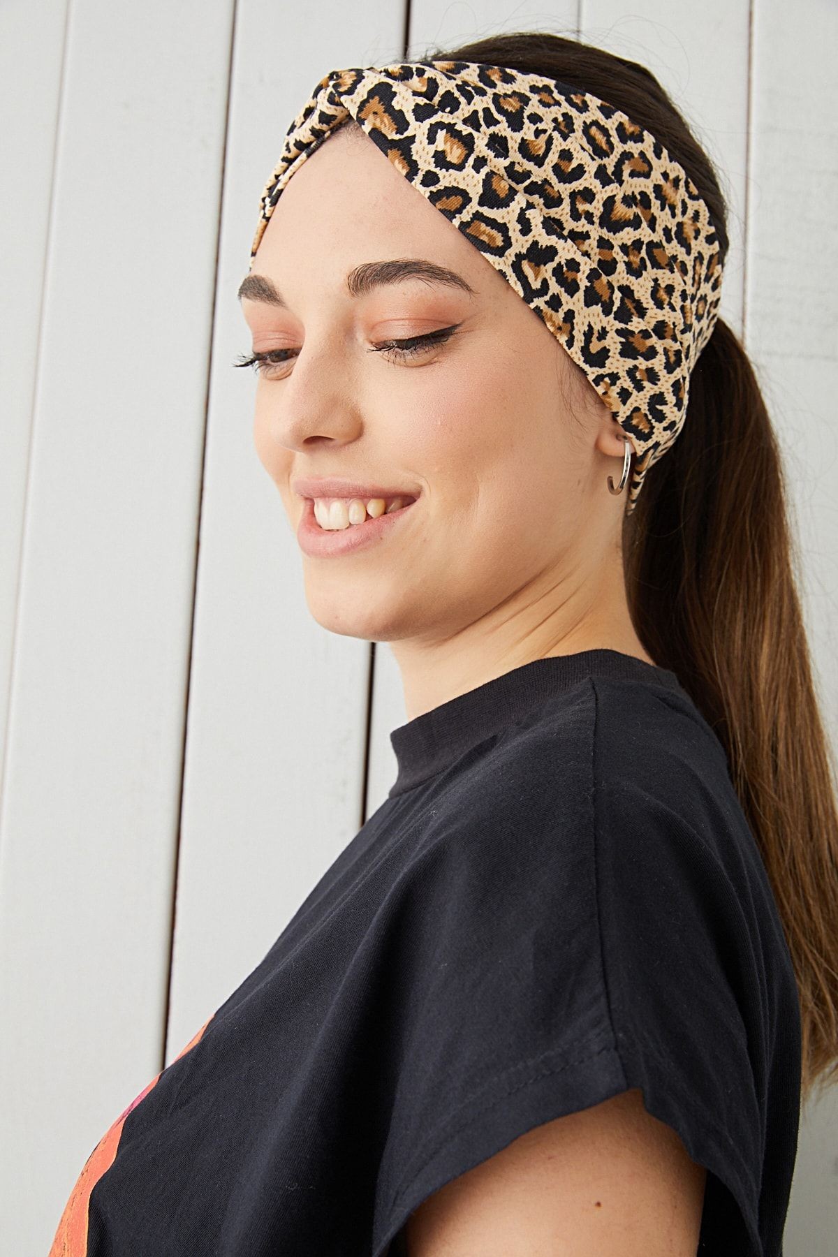 Eşşiz Leopar Desenli Bandana Saç Bandı Ekstra Yumuşak Esnek Doğal Pamuklu Penye